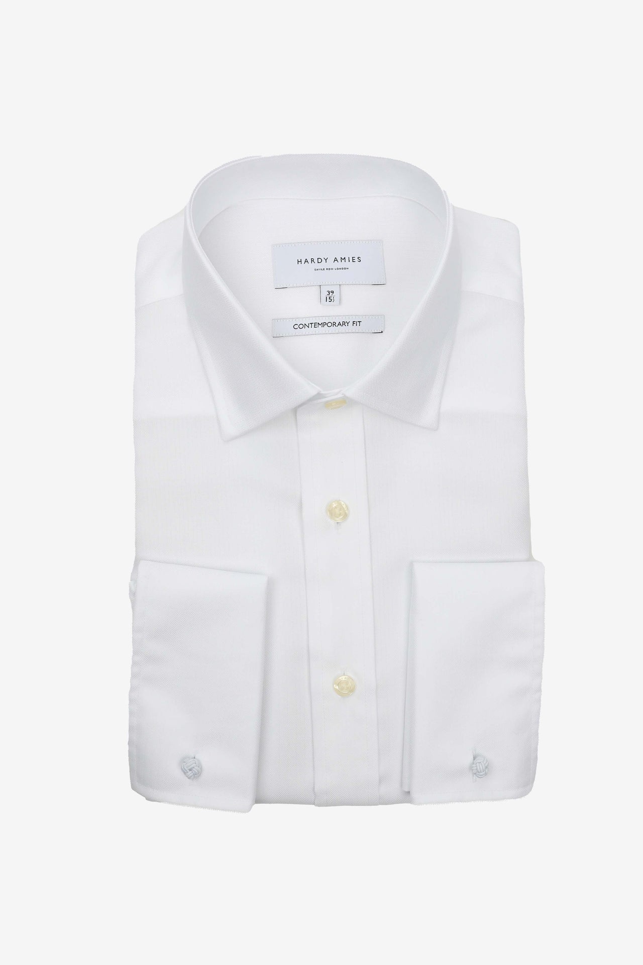 White Herringbone French Cuff Shirt (Contemporary Fit)