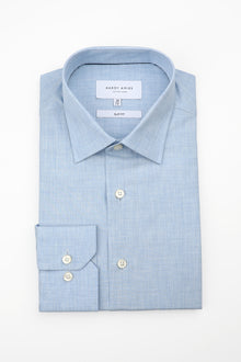  Blue Plain Melange Shirt (Slim Fit)