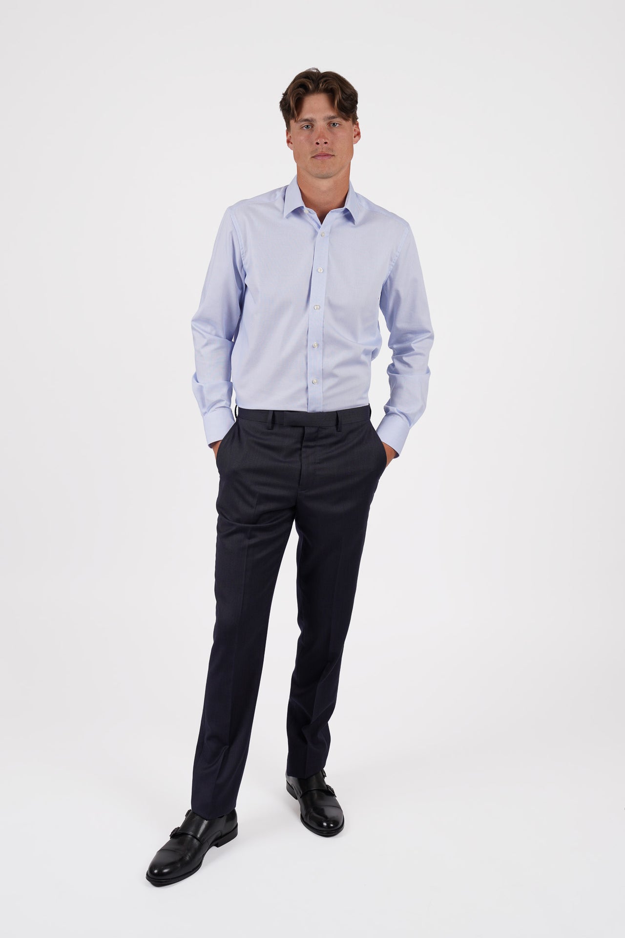 Blue Mini Check Shirt Contemporary Fit