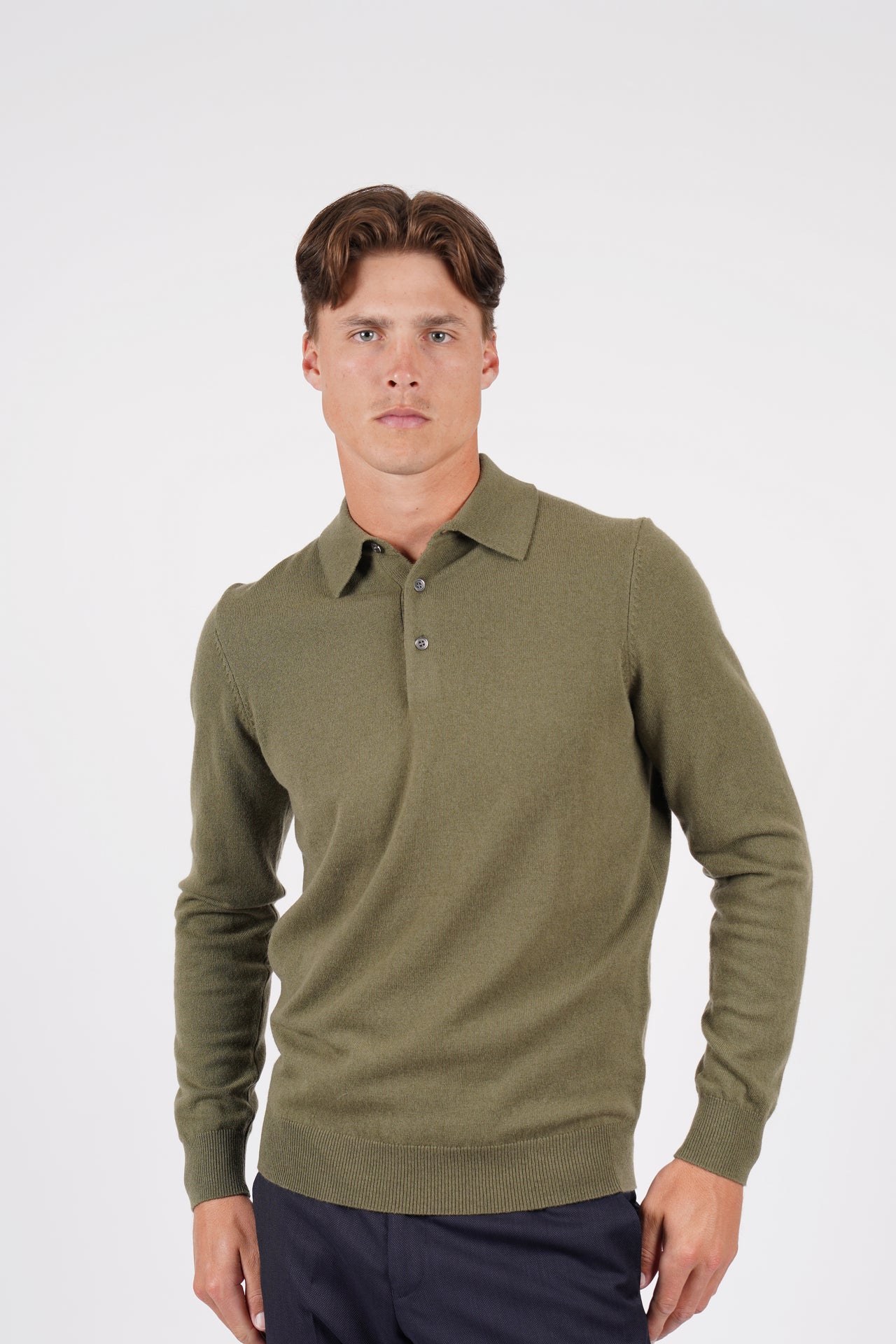 Olive Pure Merino Wool L/S Polo