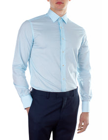  Aqua Basket Weave Print Business Shirt (Slim Fit)