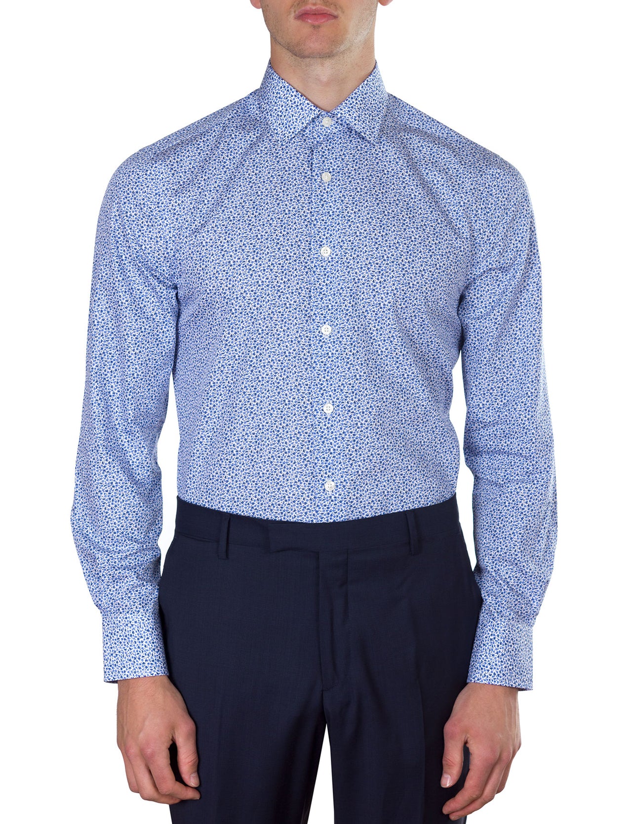 Blue Mini Floral Print Business Shirt (Slim Fit)