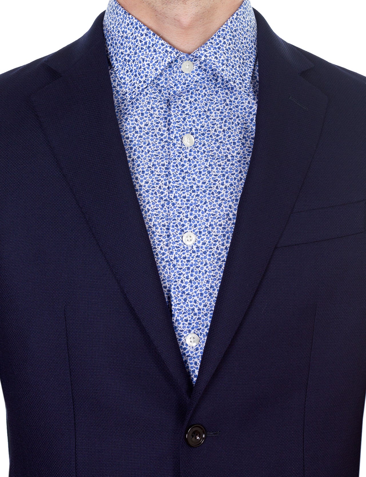 Blue Mini Floral Print Business Shirt (Slim Fit)