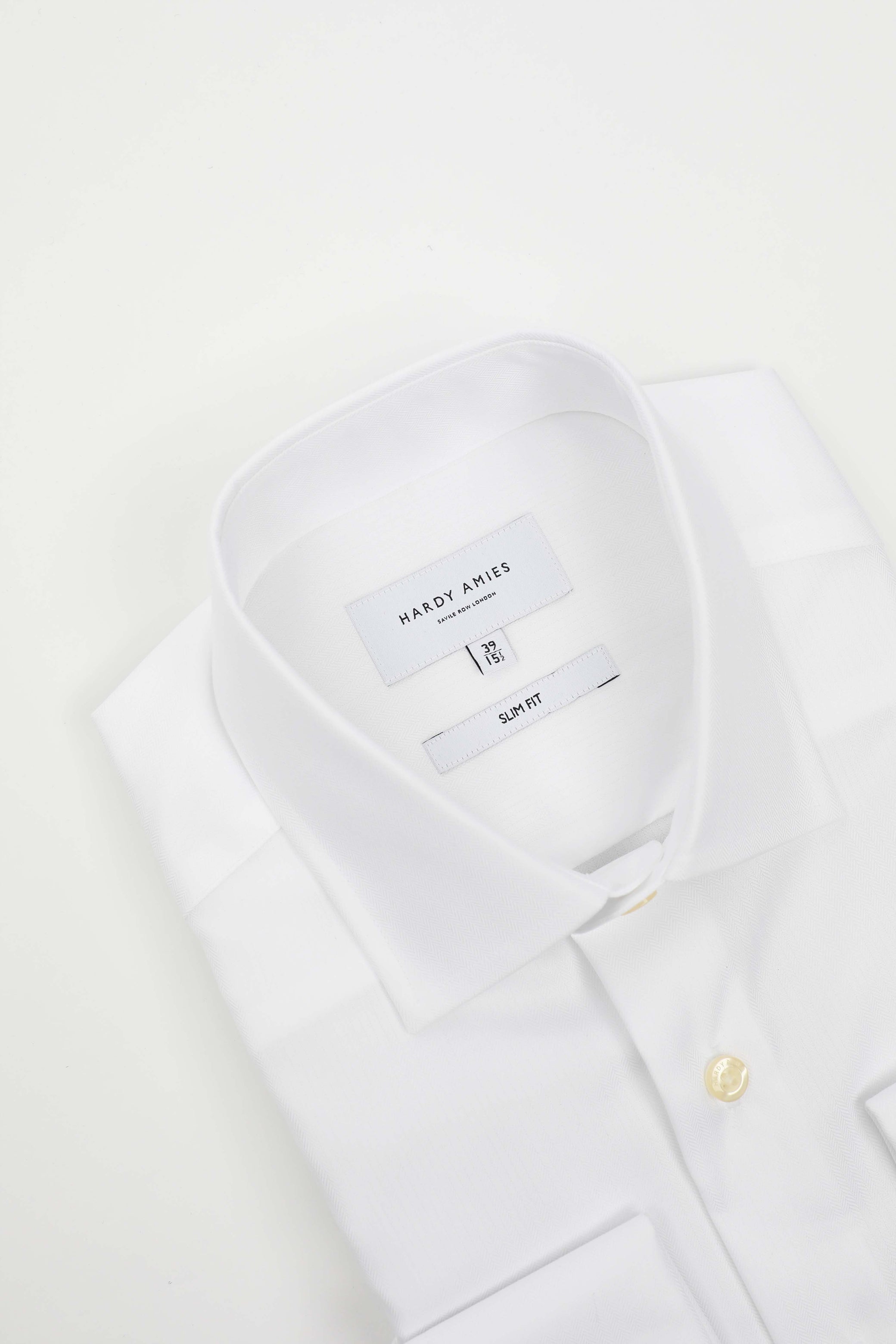 White Herringbone French Cuff Shirt (Slim Fit) - Hardy Amies Australia White Herringbone French Cuff Shirt (Slim Fit) - Hardy Amies Australia