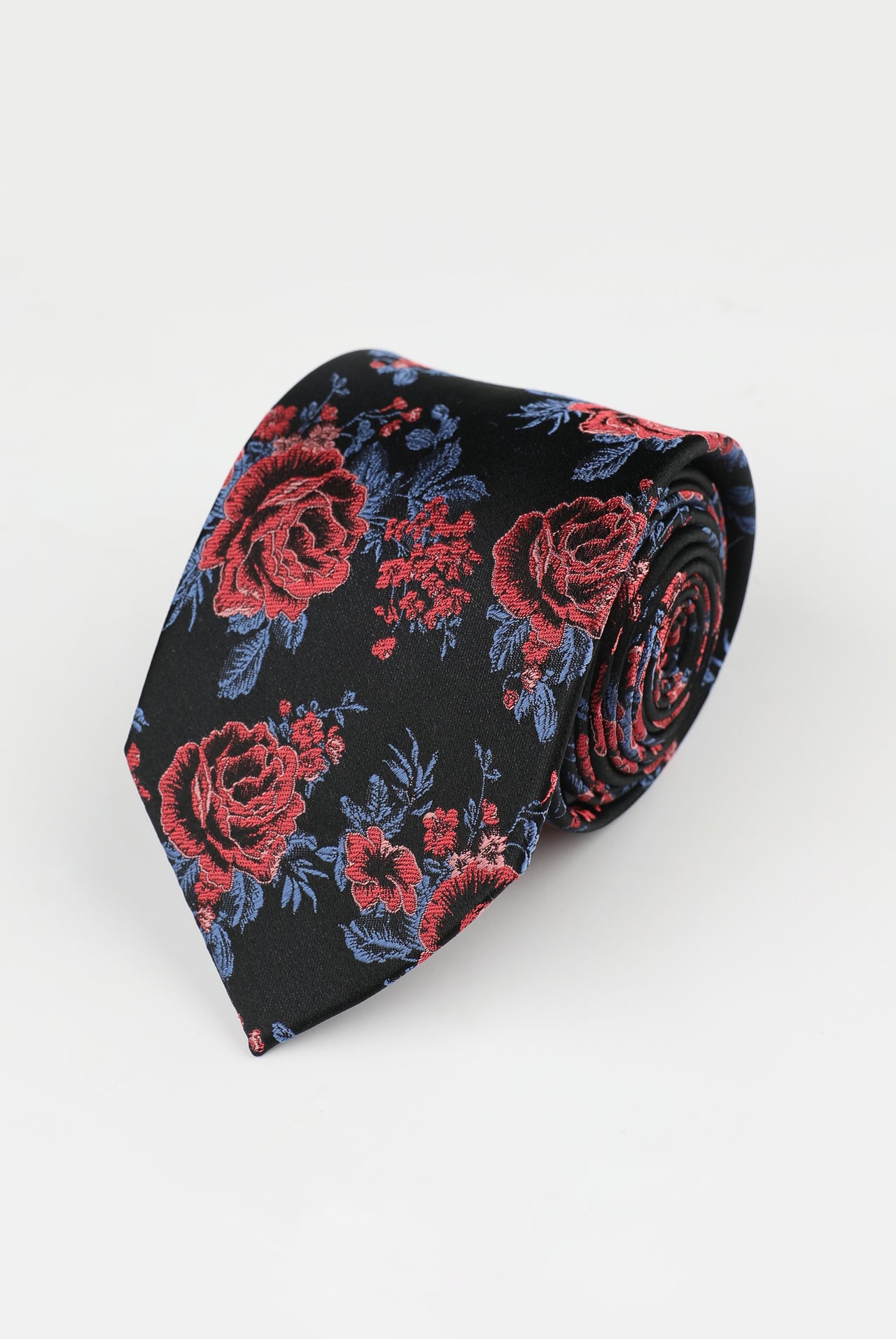 RED SILK FLORAL TIE