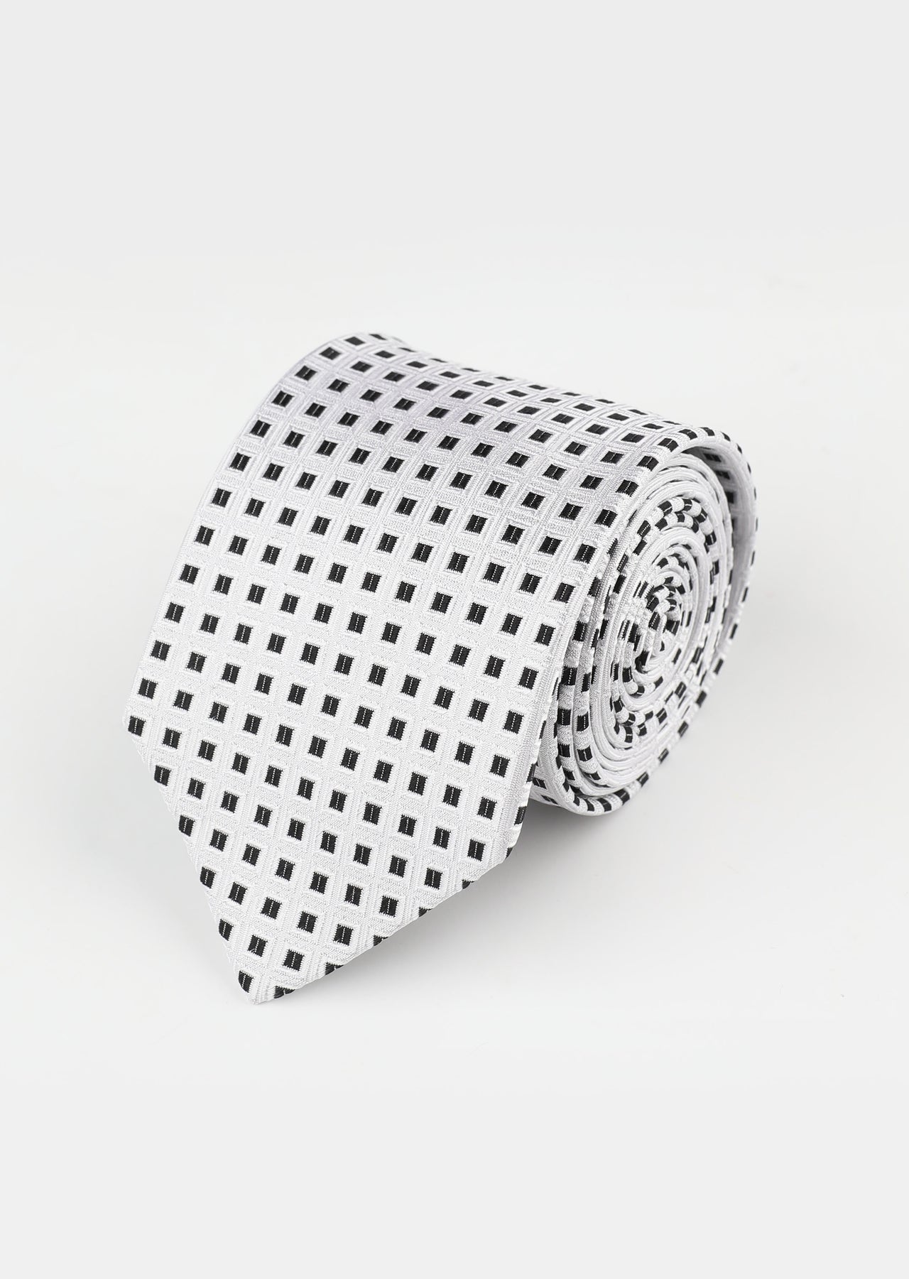 WHITE SILK GEOMETRIC TIE