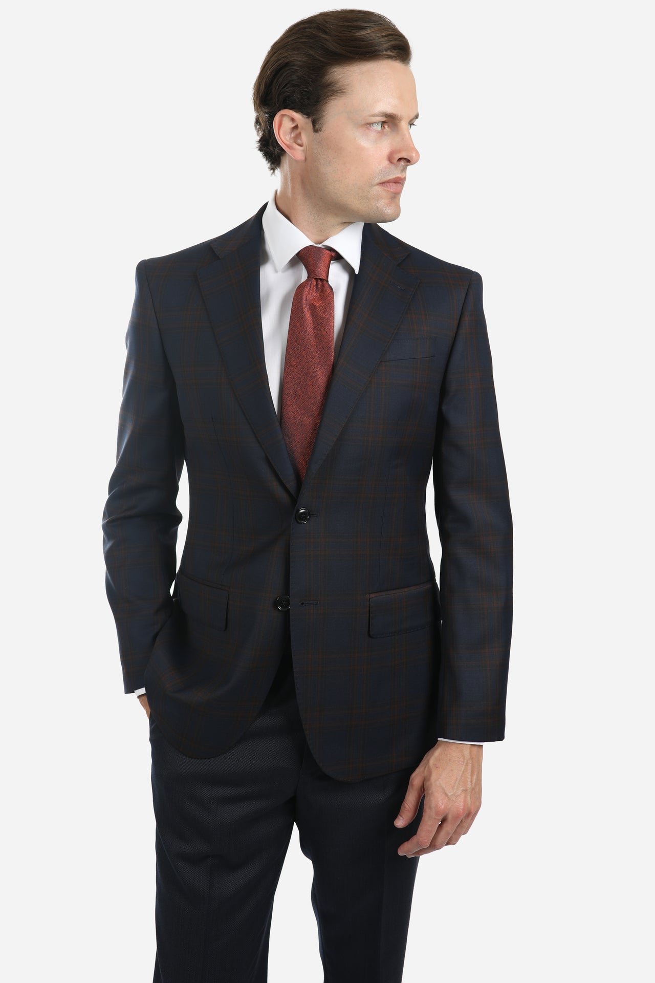 Navy Brown Brinsley Check Sports Jacket