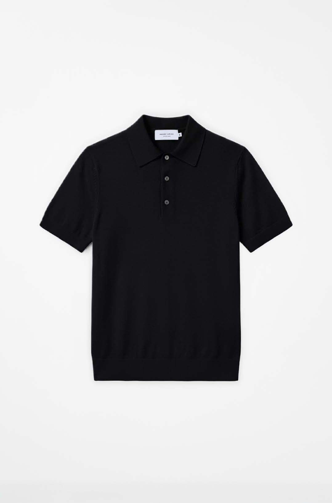 Black Cotton Silk S/S Knitwear Polo