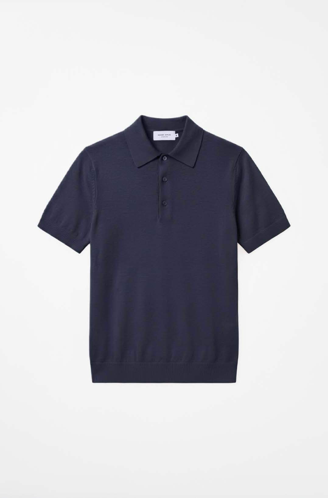 Navy Cotton Silk S/S Knitwear Polo