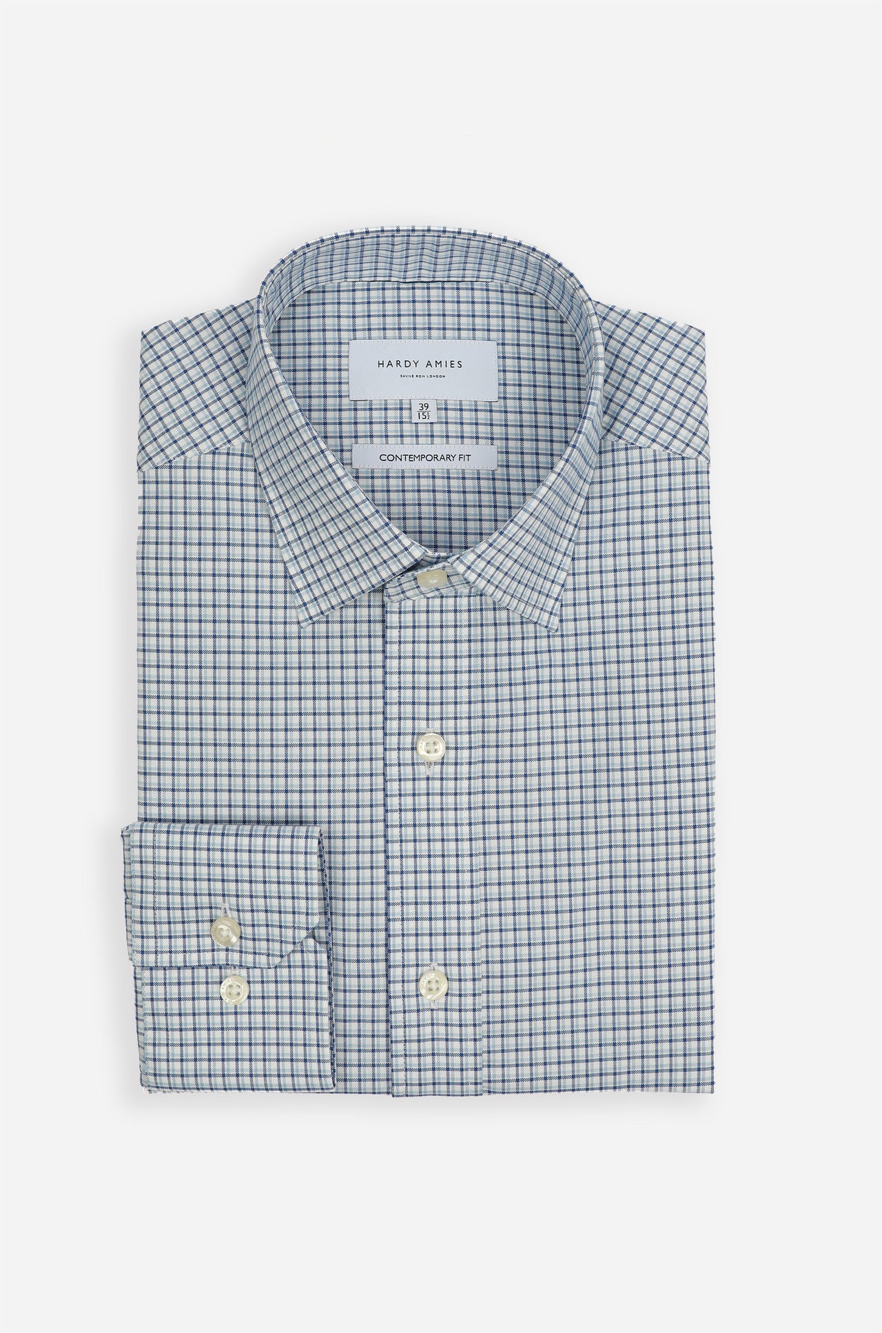 Marine Blue Organic Cotton Check Shirt Contemporary Fit