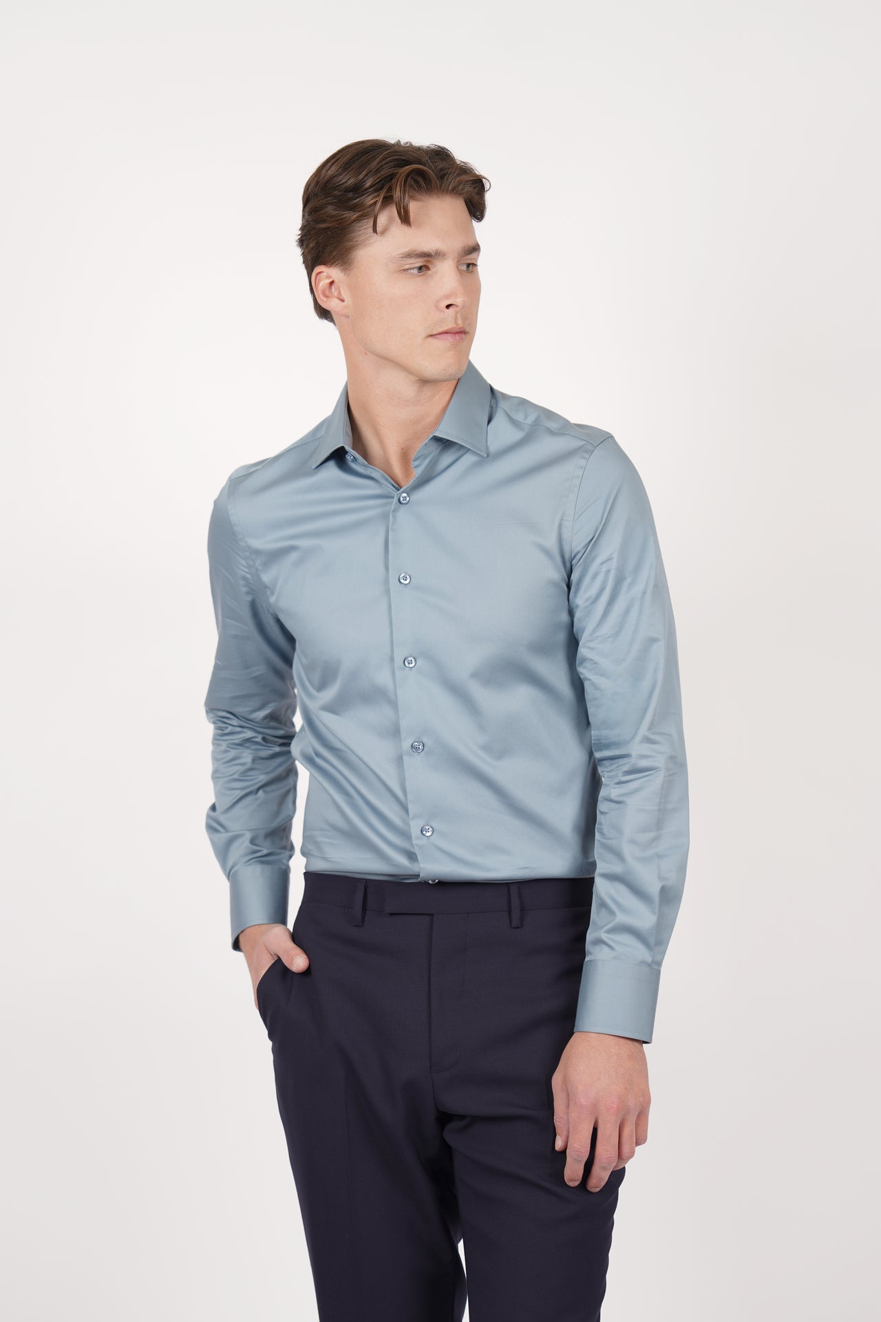 Airforce Blue Plain Shirt Slim Fit