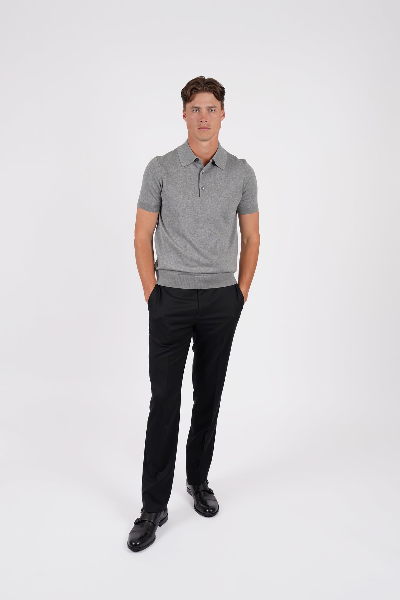Grey Marle Cotton Silk S/S Knitwear Polo