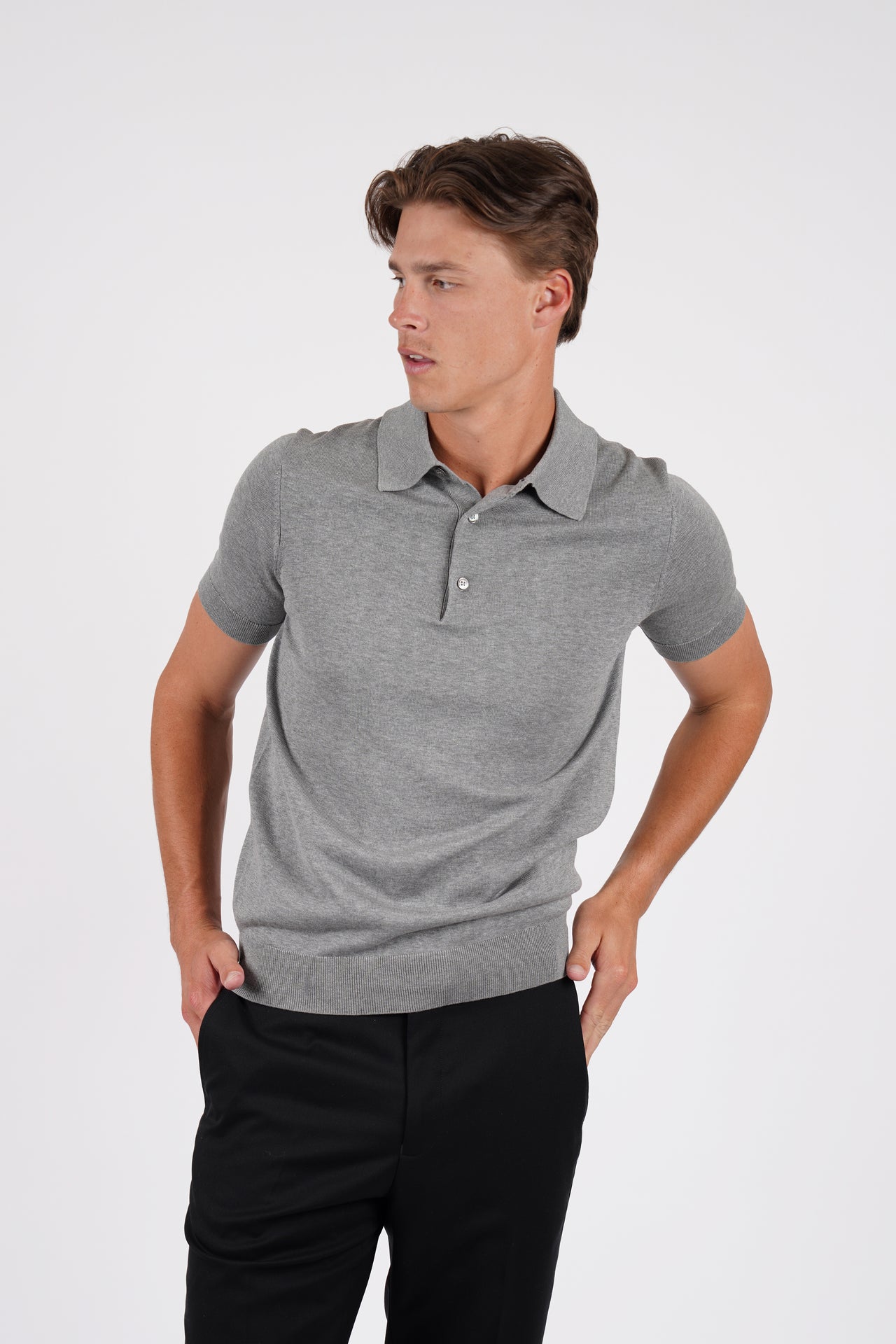 Grey Marle Cotton Silk S/S Knitwear Polo