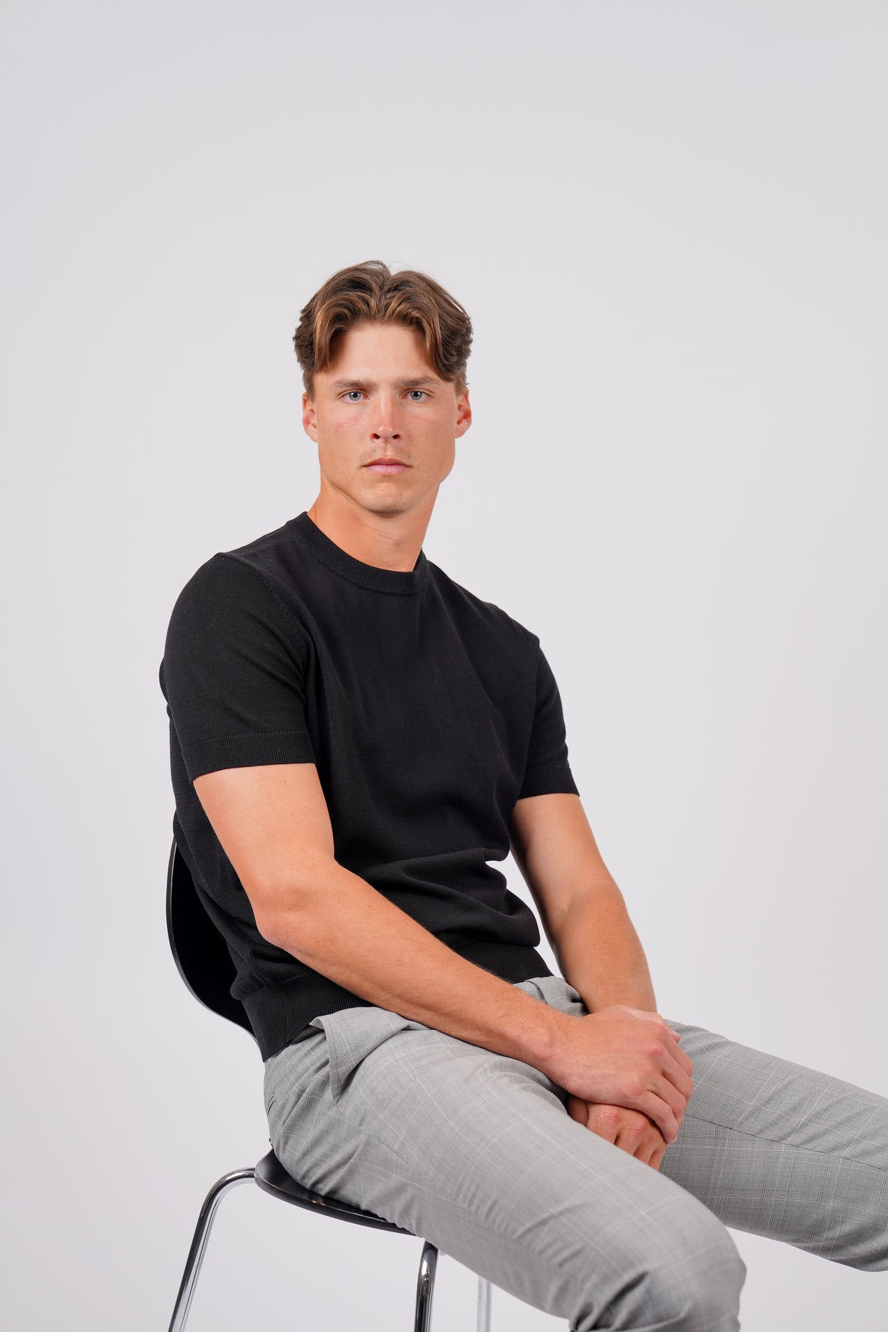 Black Cotton Silk S/S Knitwear T-Shirt