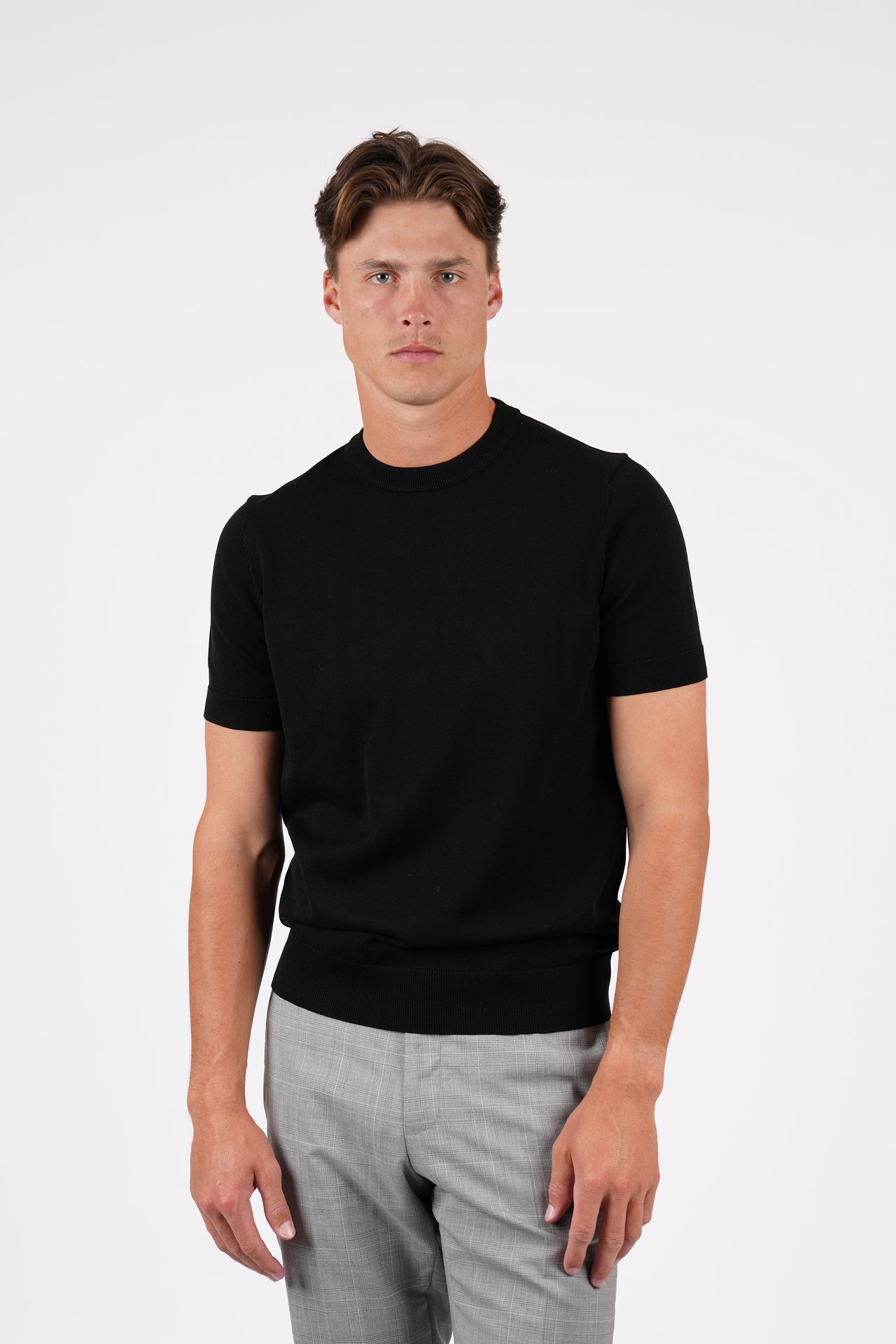 Black Cotton Silk S/S Knitwear T-Shirt