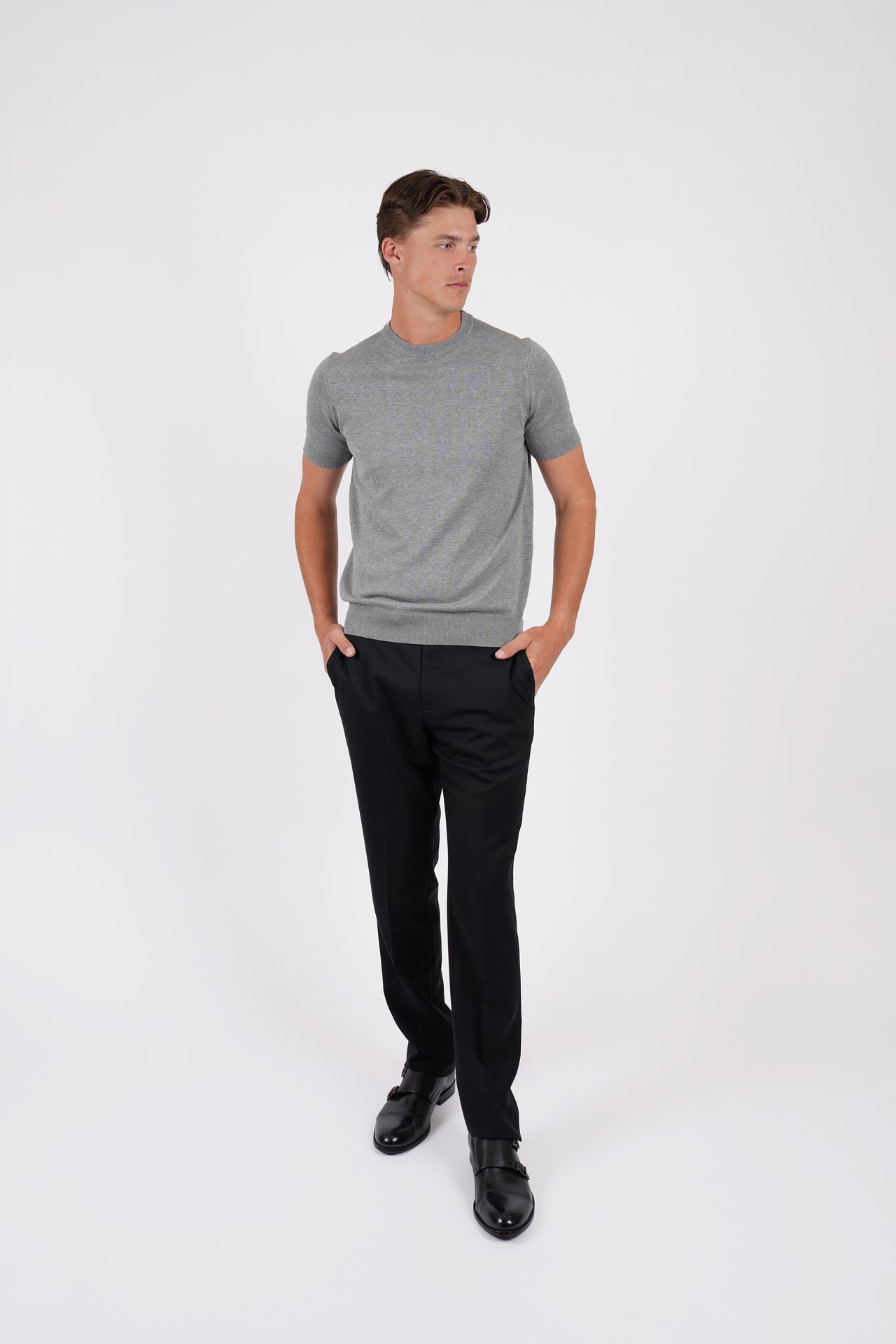 Grey Marle Cotton Silk S/S Knitwear T-Shirt