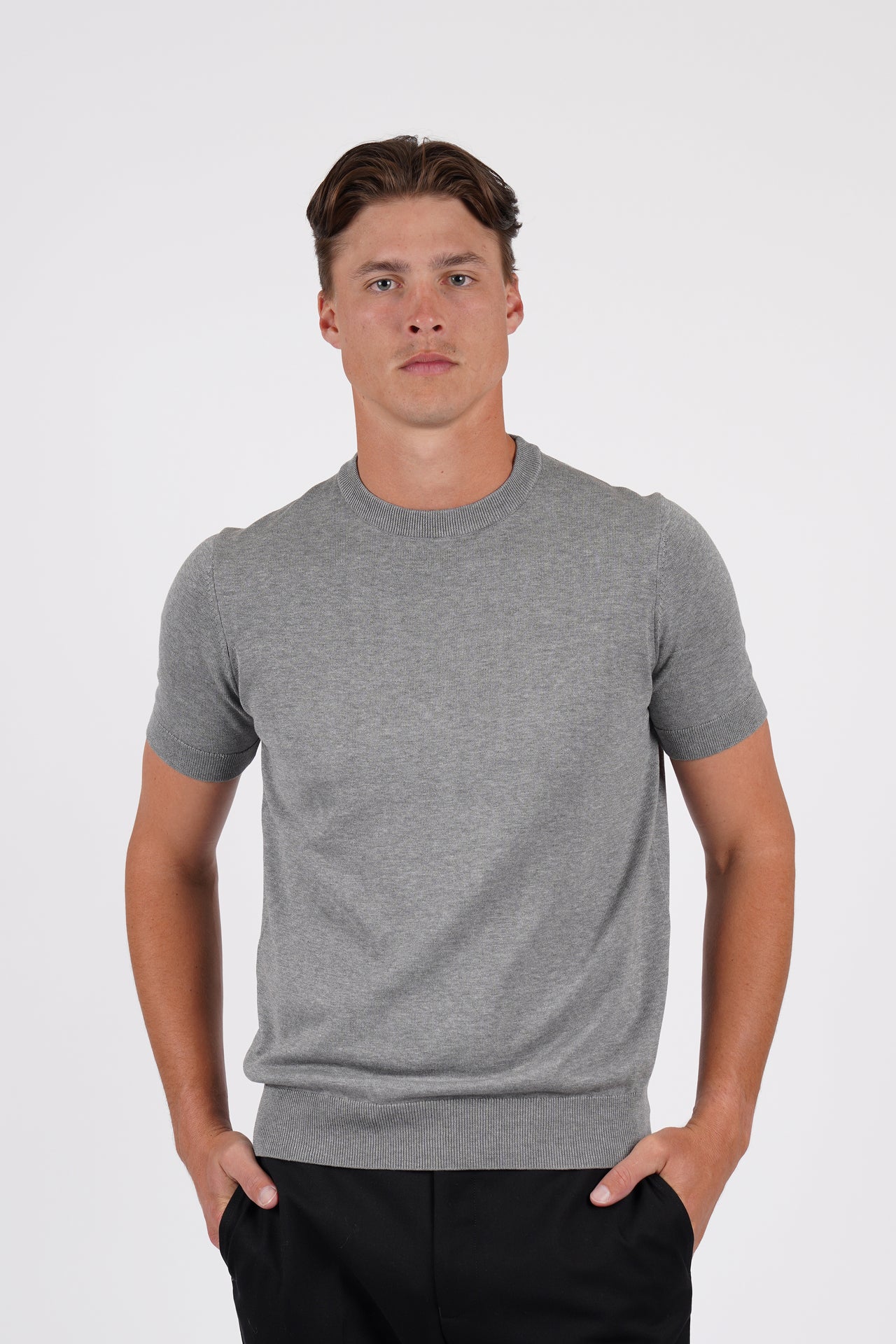 Grey Marle Cotton Silk S/S Knitwear T-Shirt