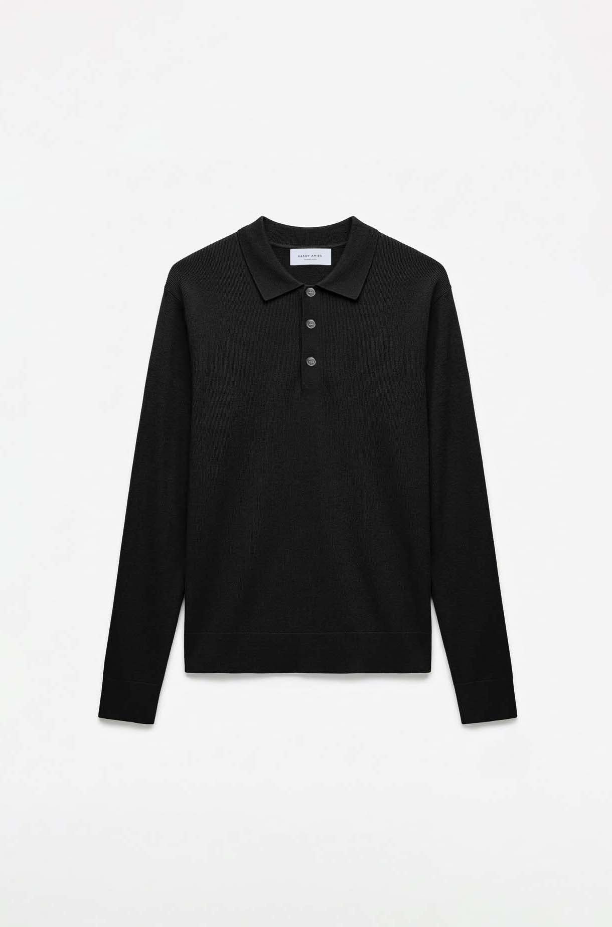 Black Pure Merino Wool L/S Polo