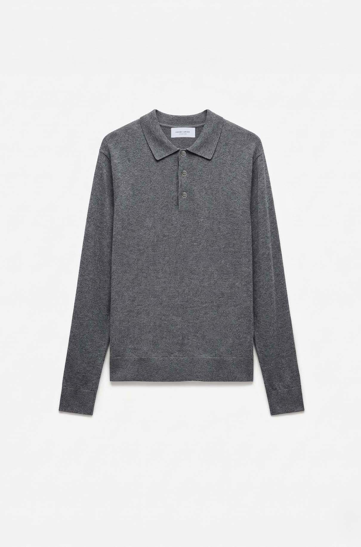 Grey Marle Pure Merino Wool L/S Polo