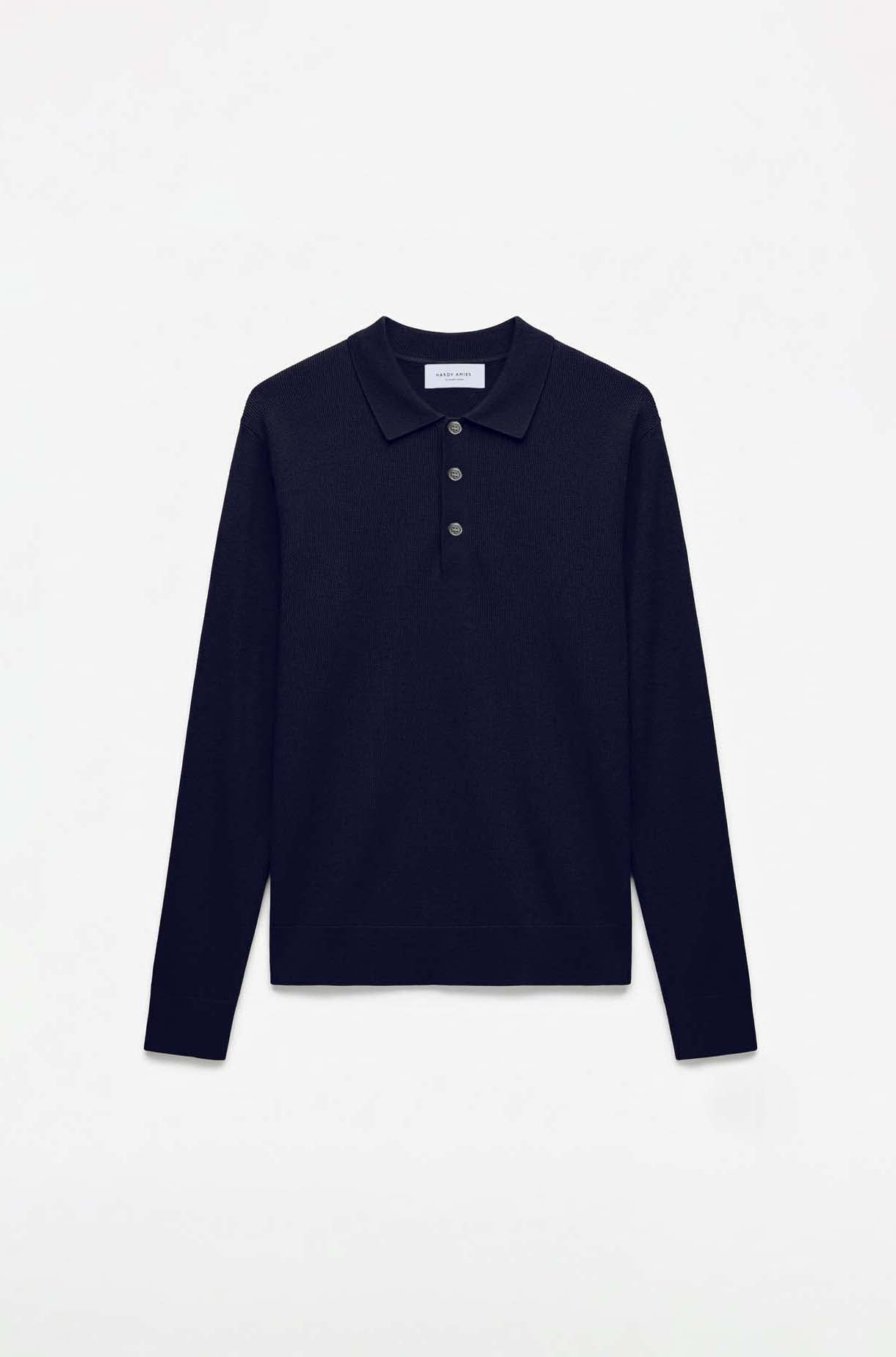 Navy Pure Merino Wool L/S Polo