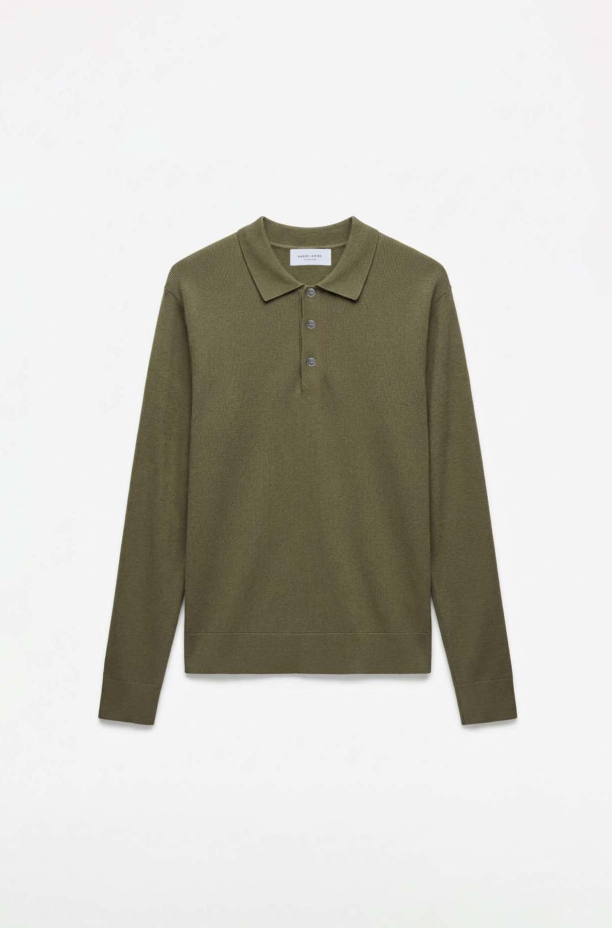 Olive Pure Merino Wool L/S Polo