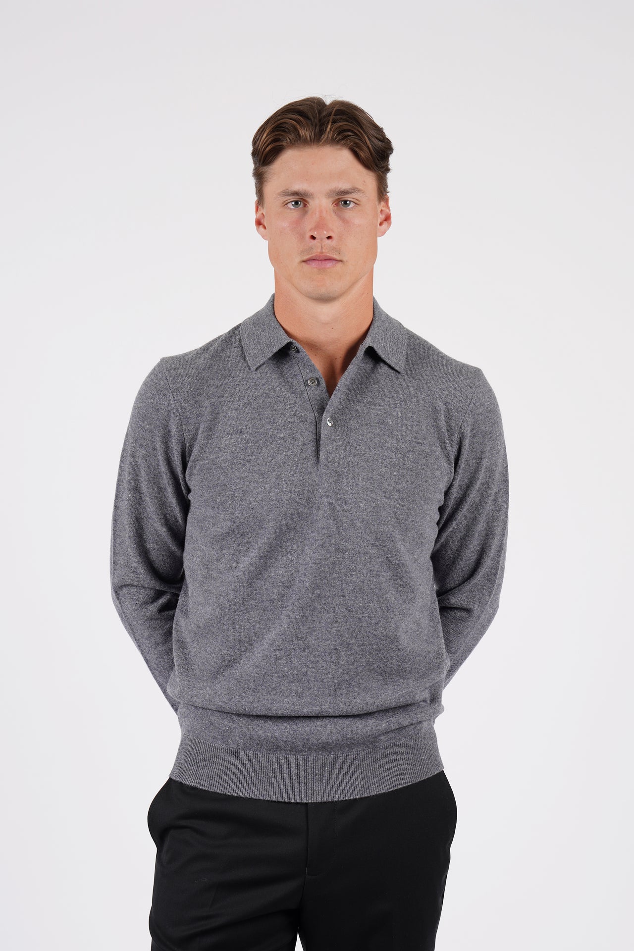 Grey Marle Pure Merino Wool L/S Polo