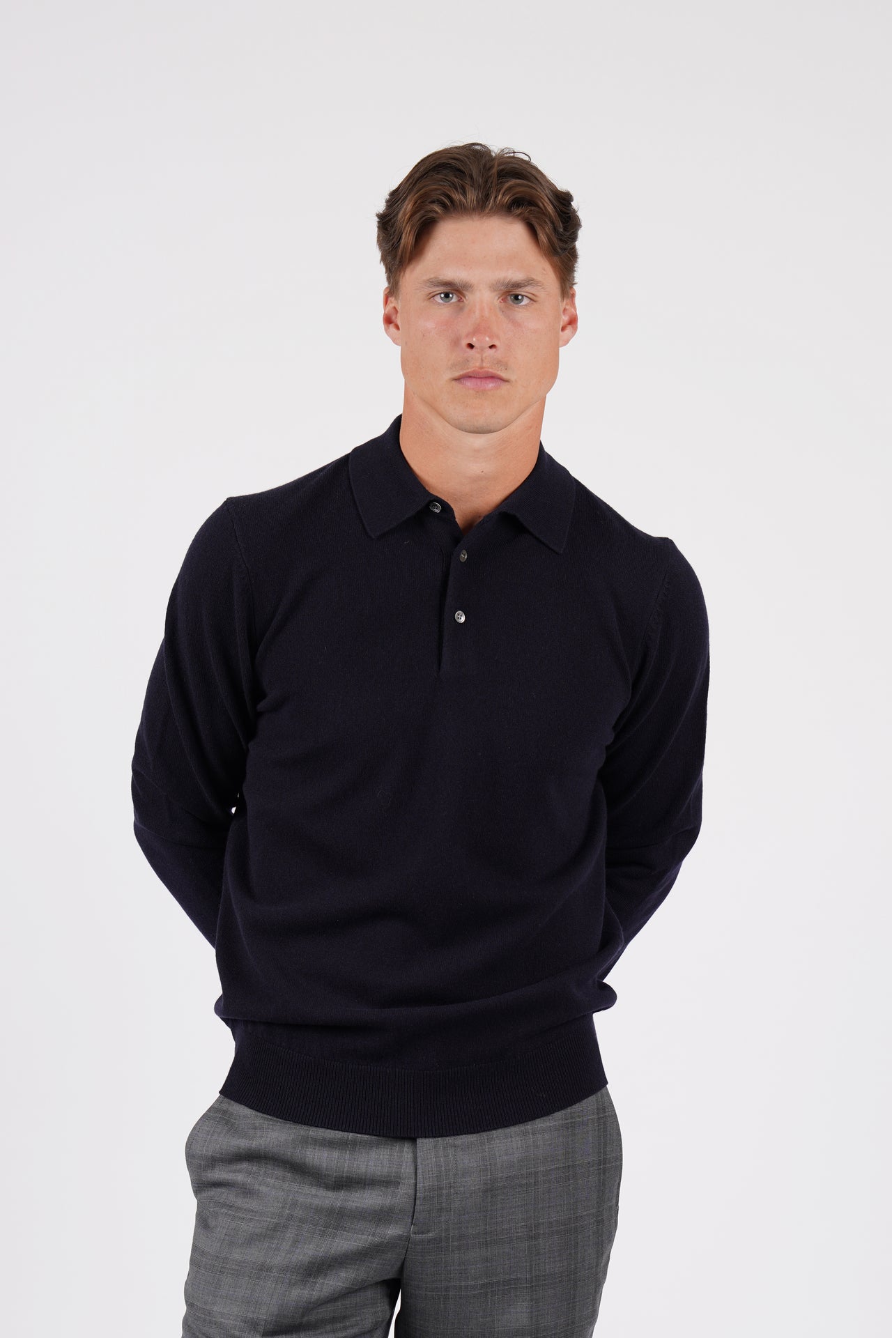 Navy Pure Merino Wool L/S Polo