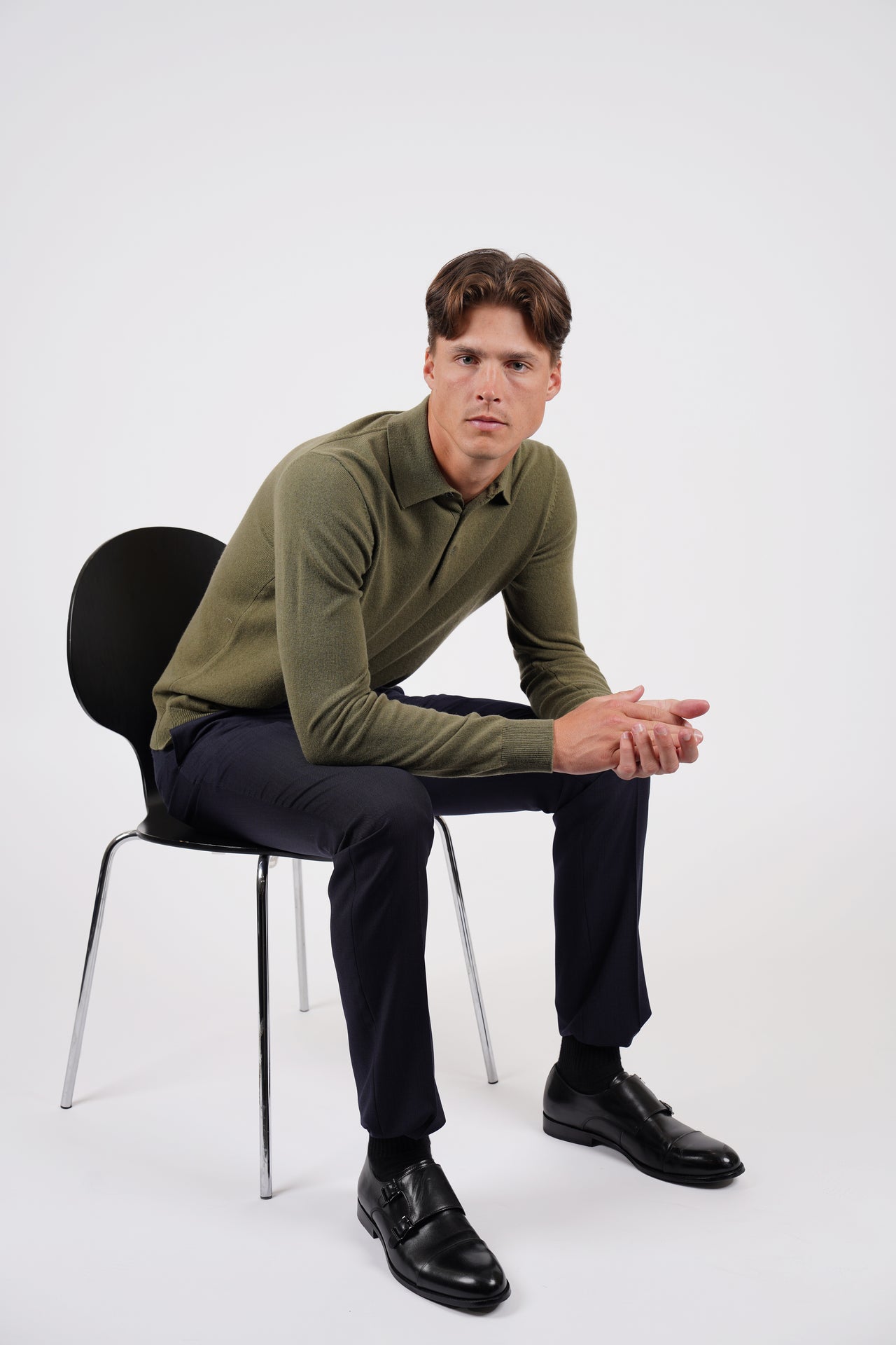 Olive Pure Merino Wool L/S Polo