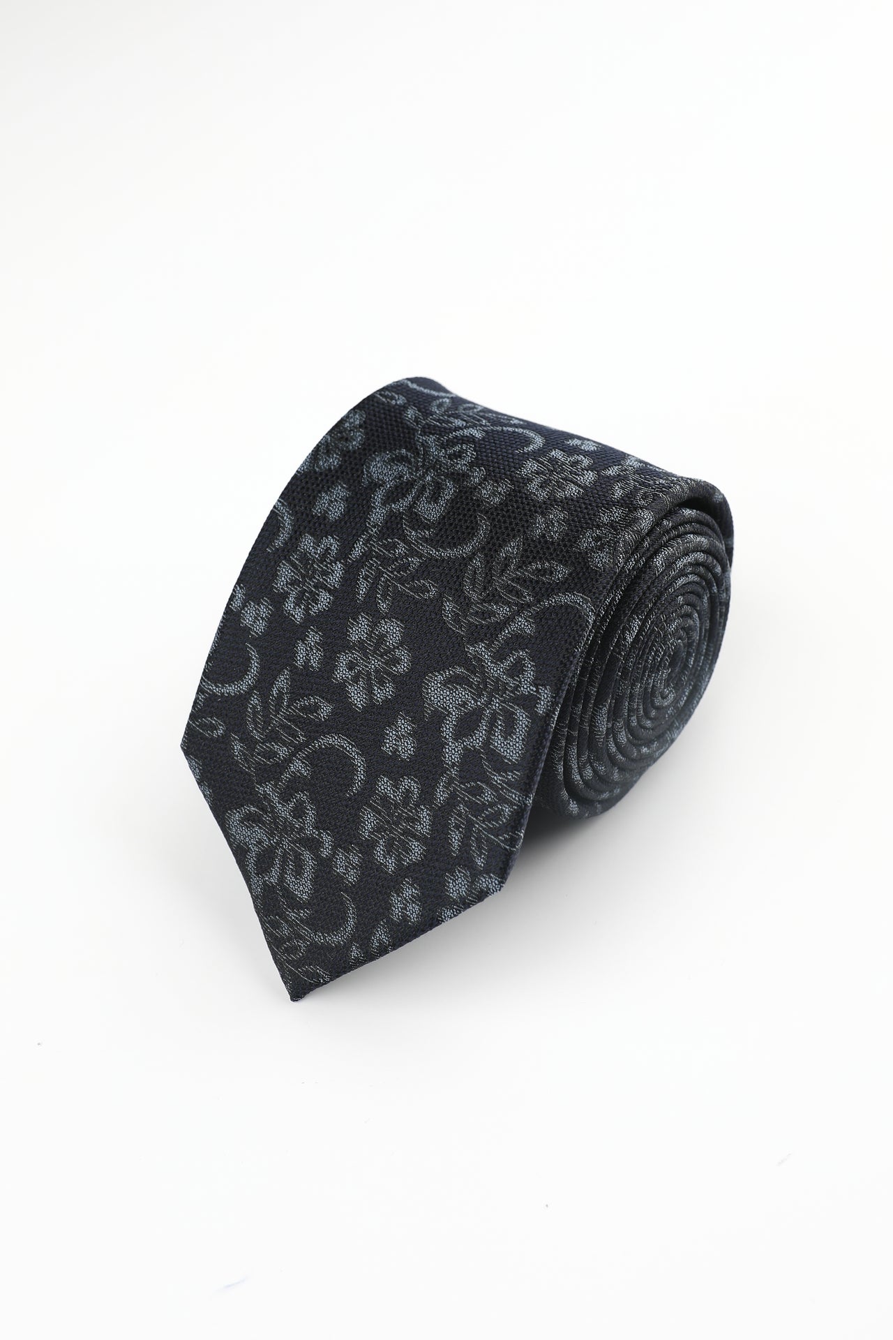 DARK NAVY WOVEN FLORAL SILK TIE