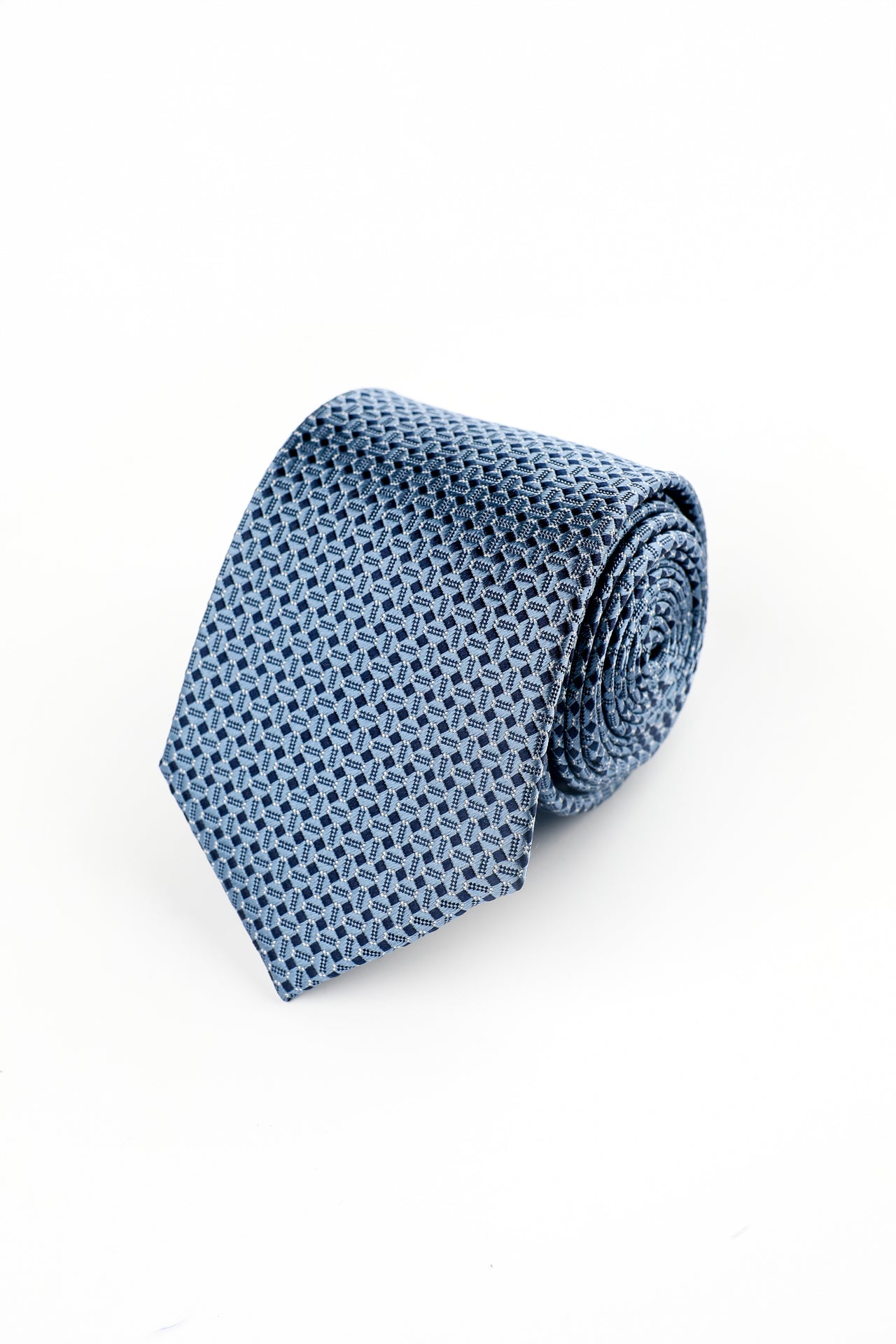 BLUE WOVEN GEO SILK TIE