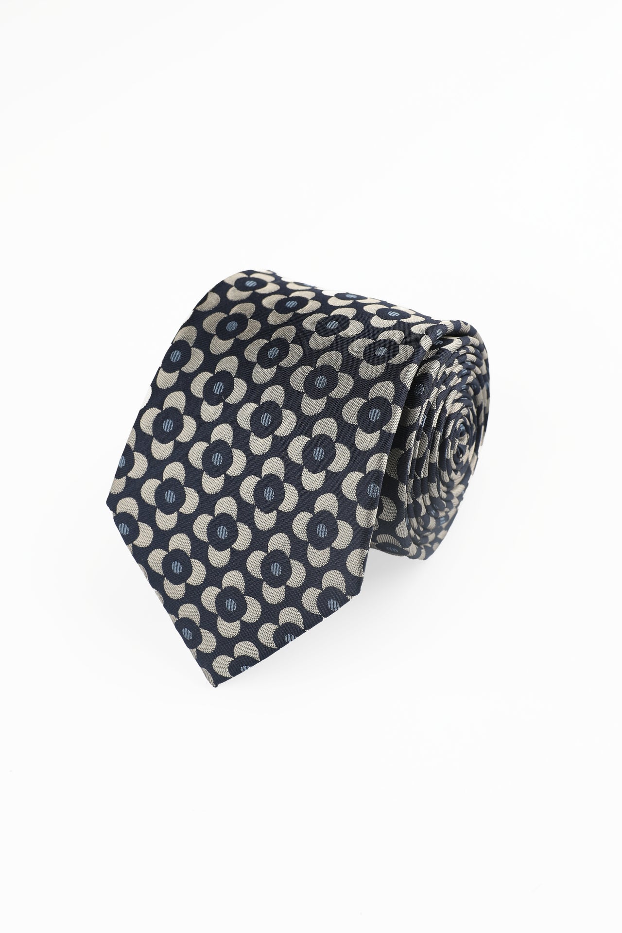 DARK NAVY WOVEN FLORAL SILK TIE