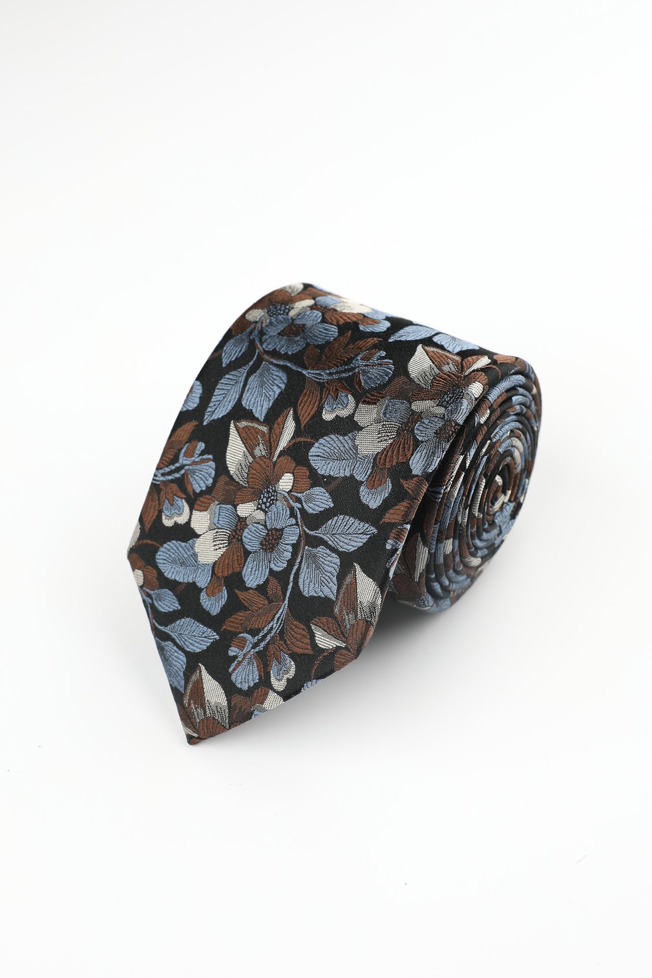 BROWN WOVEN FLORAL SILK TIE