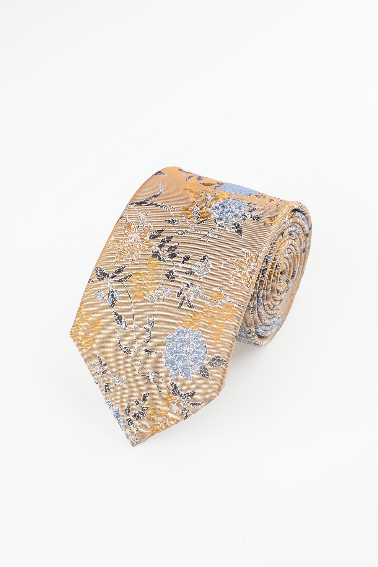 YELLOW WOVEN FLORAL SILK TIE