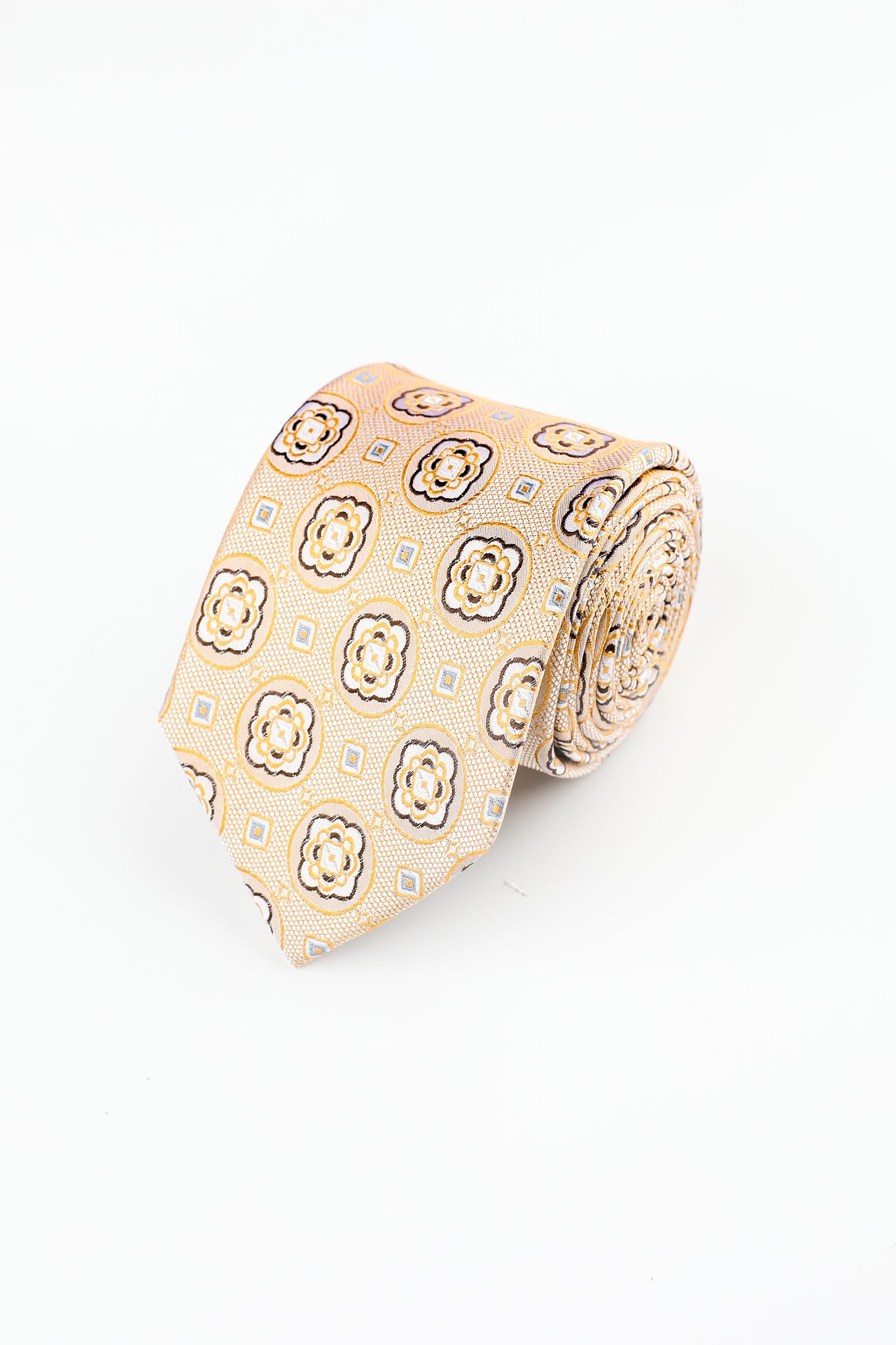 YELLOW WOVEN MEDALLION SILK TIE