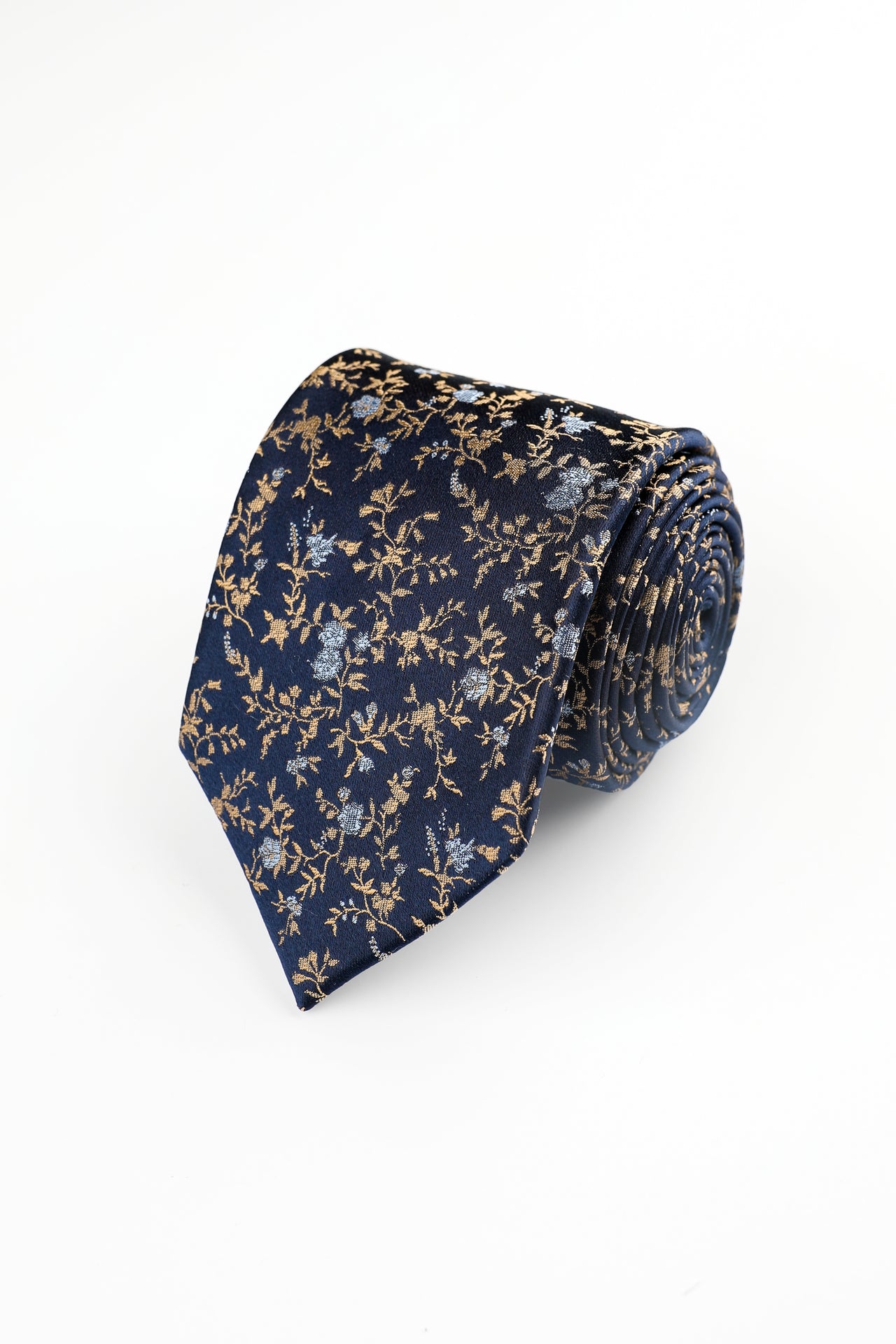 NAVY YELLOW WOVEN FLORAL SILK TIE