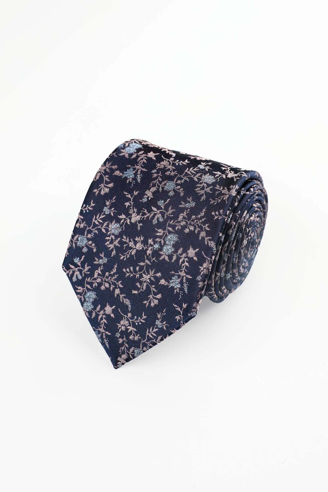 NAVY PINK WOVEN FLORAL SILK TIE