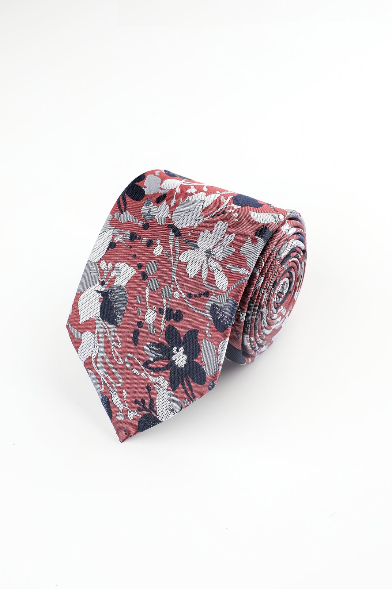 ROSE WINE WOVEN ABSTRACT FLORAL SILK TIE