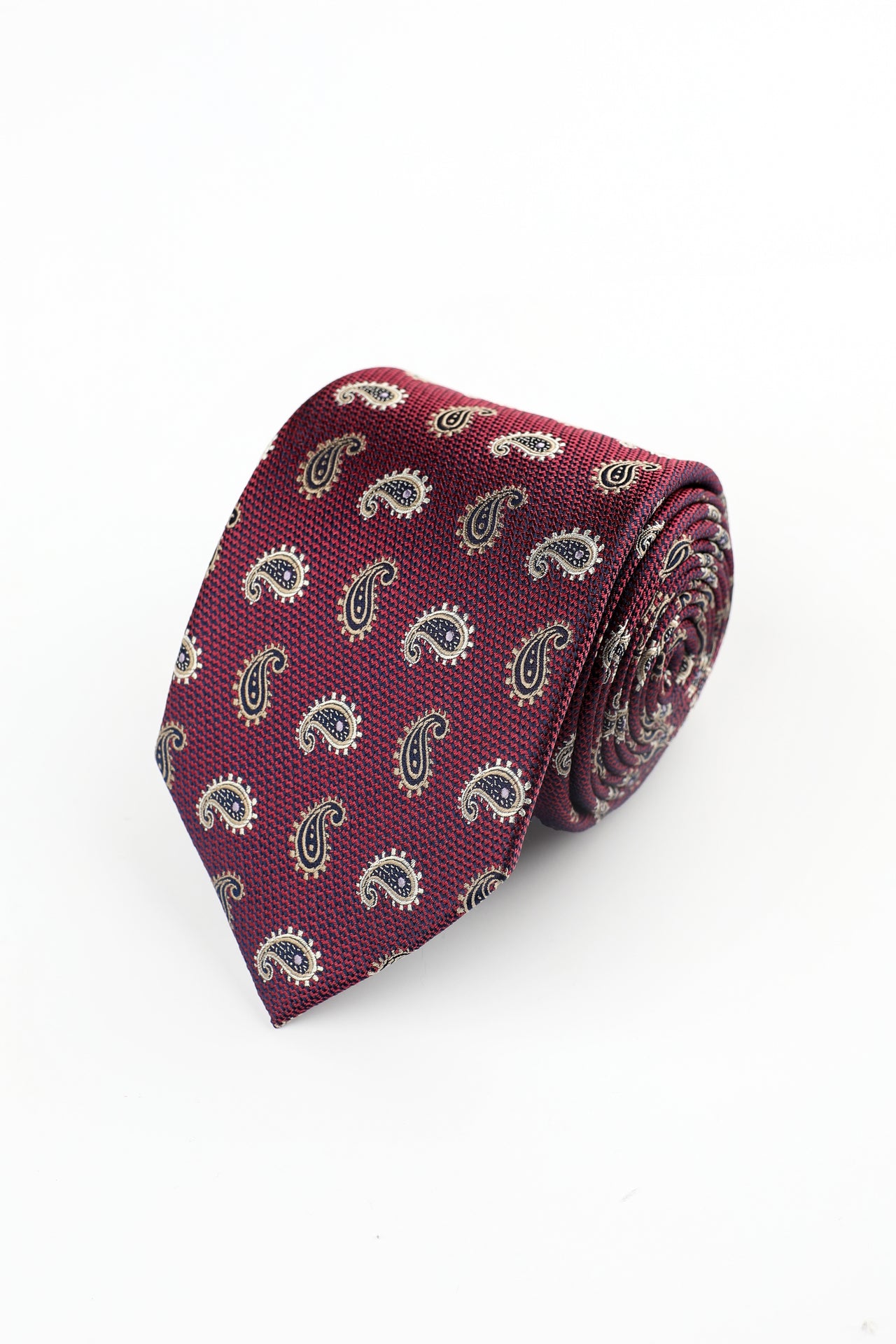 BURGUNDY  WOVEN PAISLEY SILK TIE