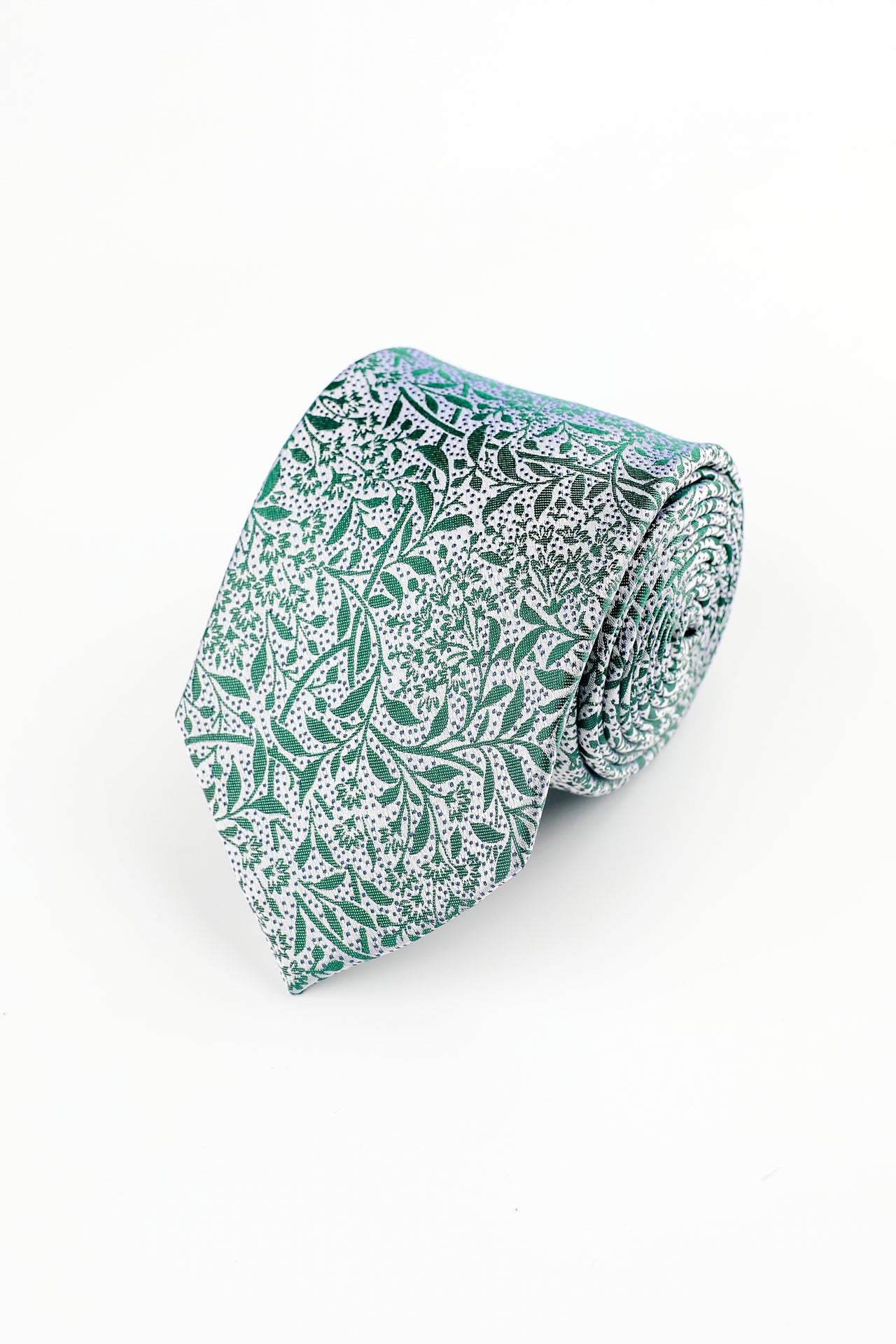 GREEN WOVEN LEAF SILK TIE