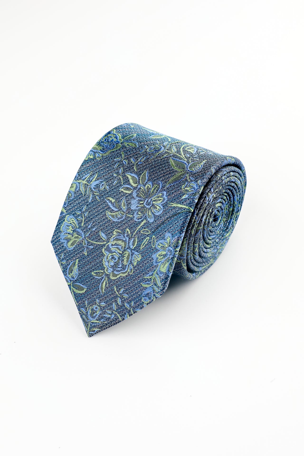 GREEN WOVEN FLORAL TEXTURE SILK TIE