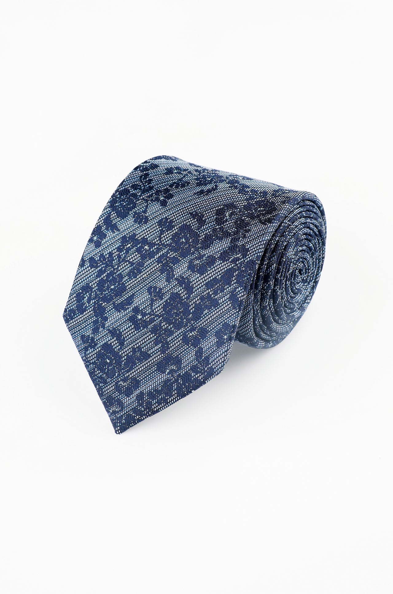NAVY WOVEN MINI FLORAL TEXTURE SILK TIE