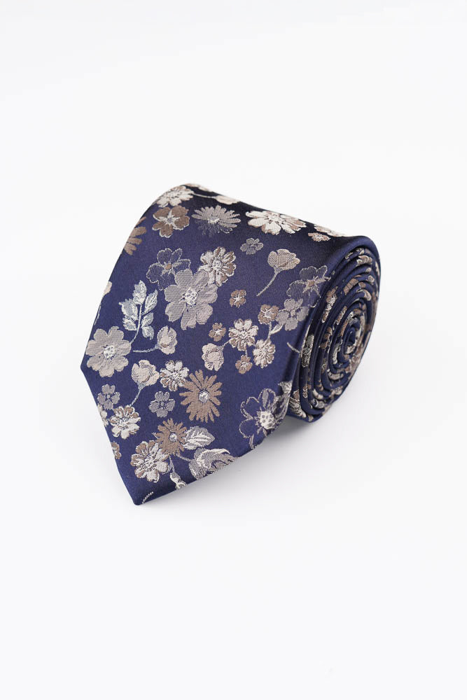 Brown Pattern Floral Silk Tie