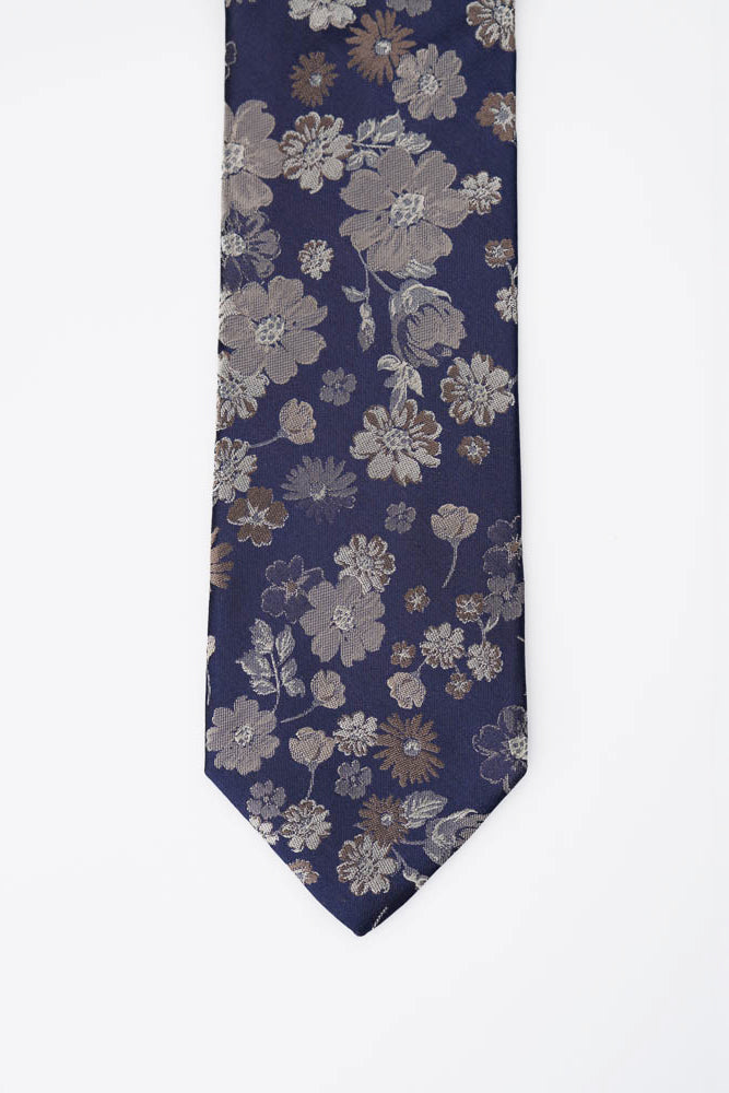 Brown Pattern Floral Silk Tie