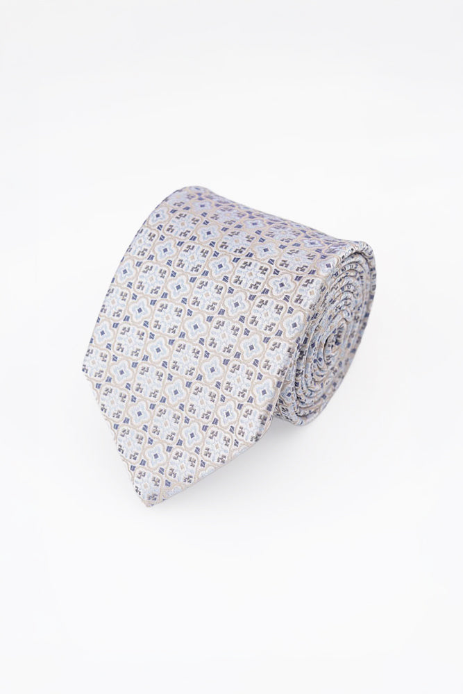 Beige Geometric Silk Tie