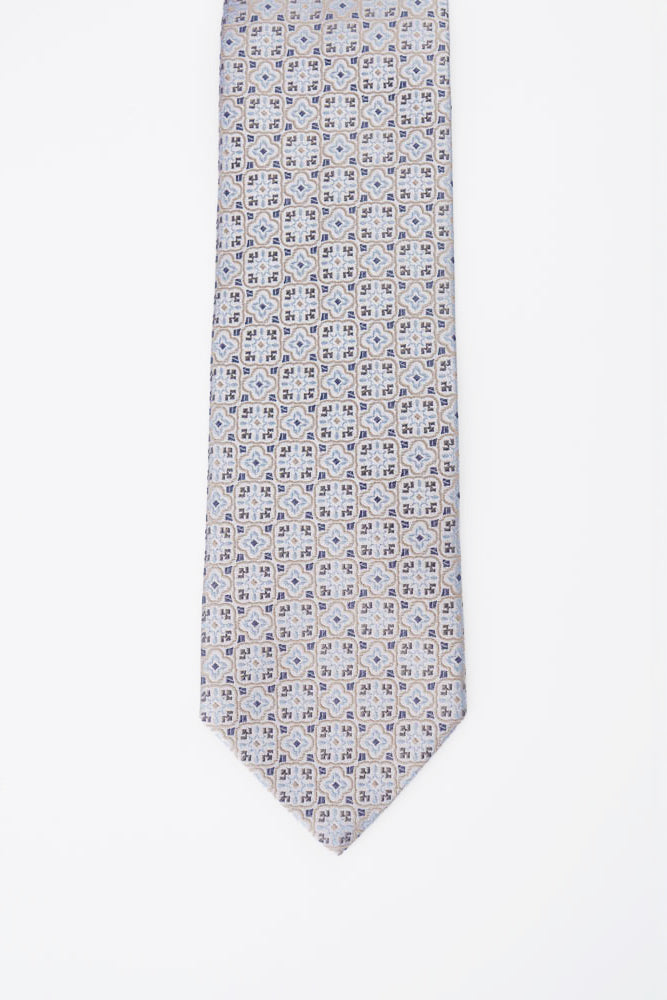 Beige Geometric Silk Tie