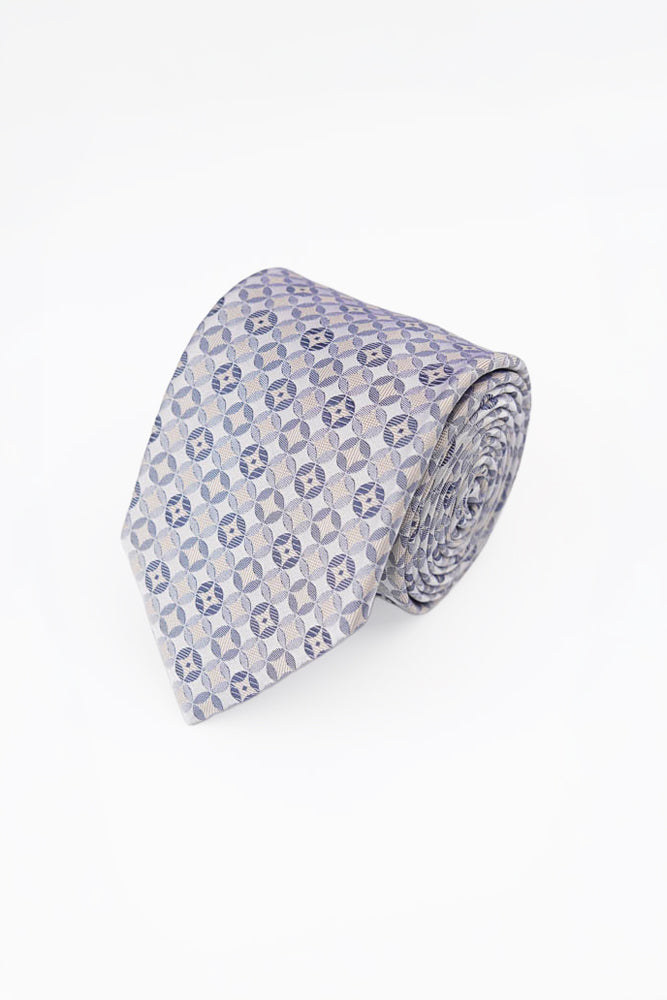 Beige Geometric Silk Tie