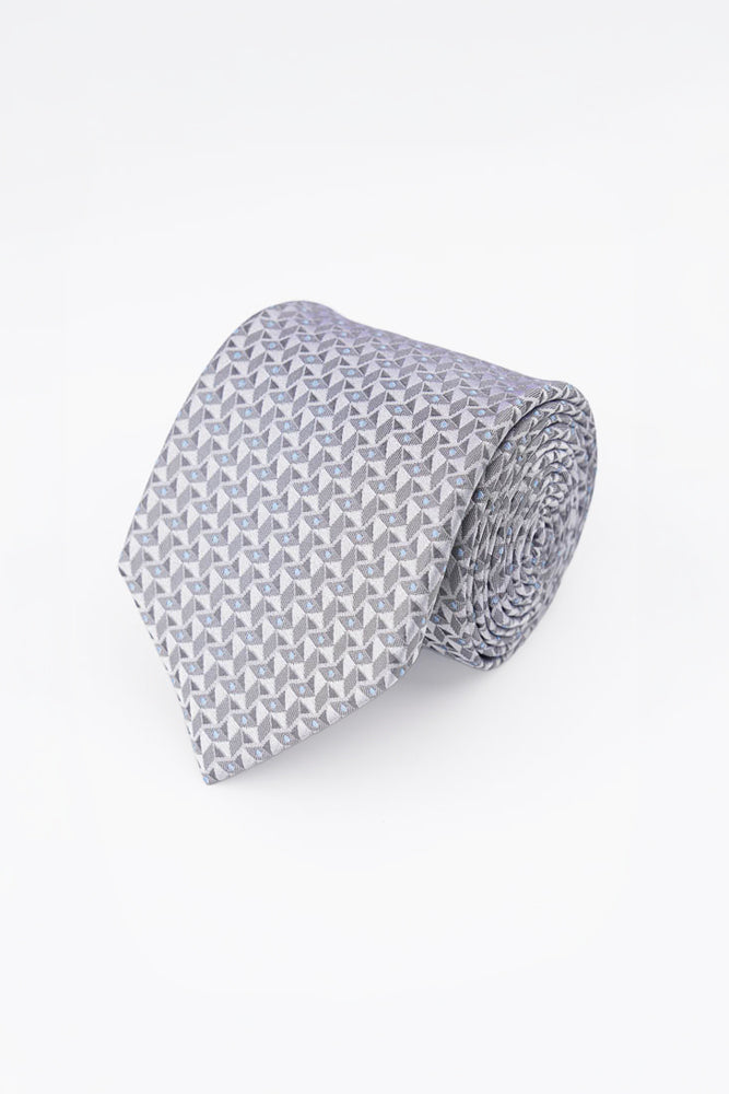 Grey Geometric Silk Tie