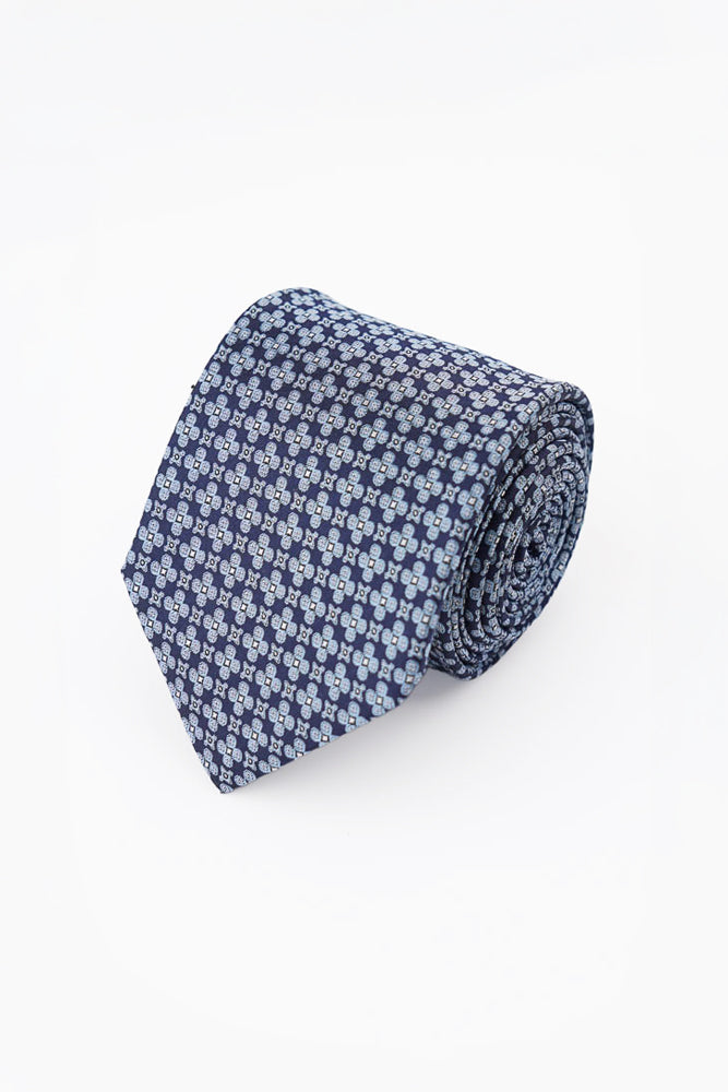 Navy Geometric Floral Silk Tie