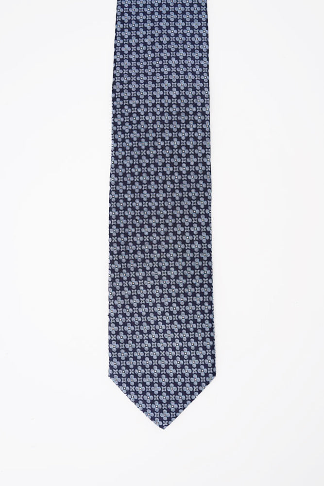 Navy Geometric Floral Silk Tie