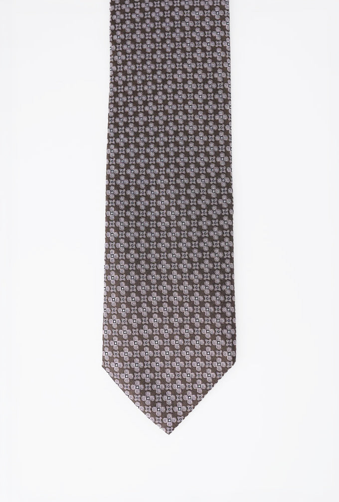 Brick Geometric Floral Silk Tie